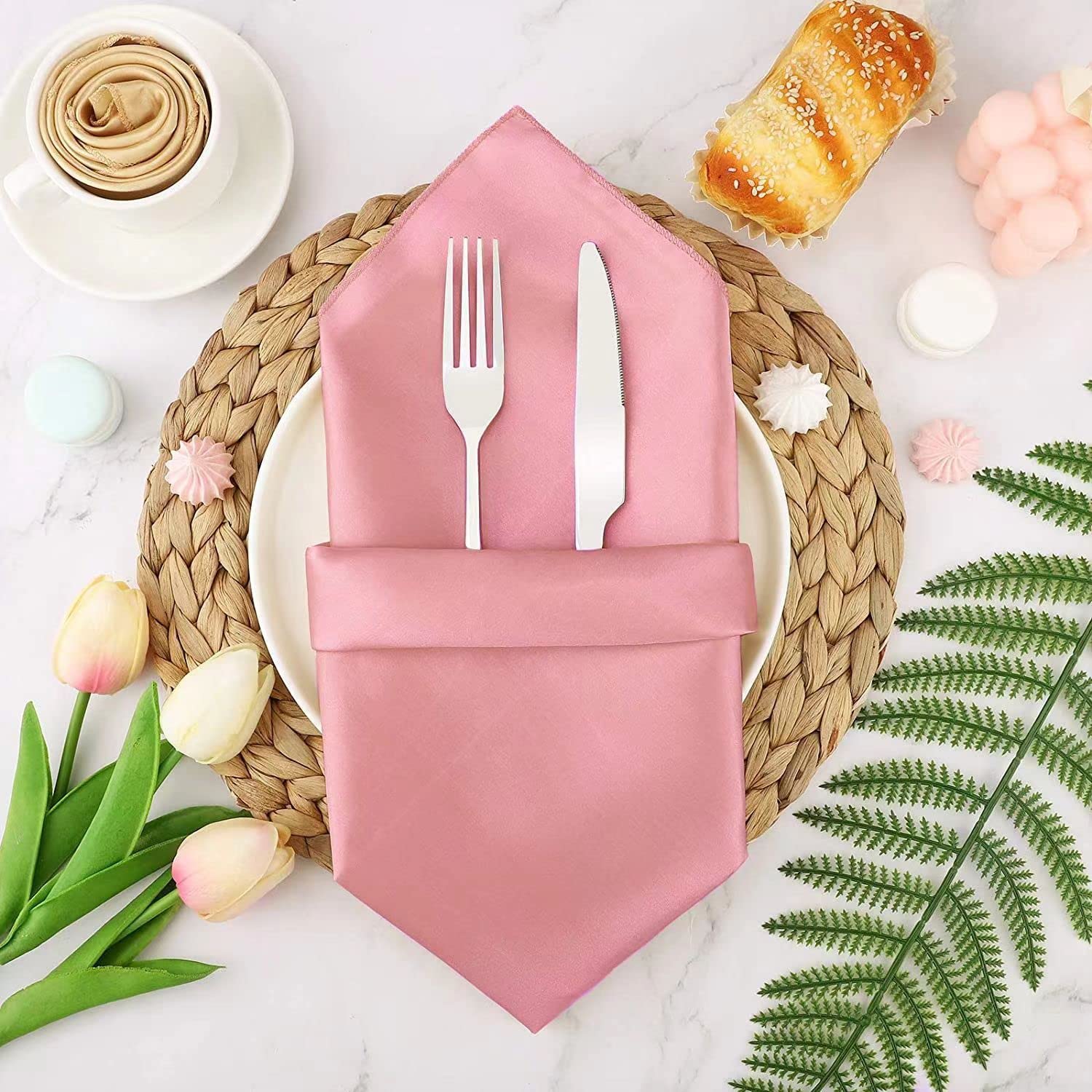 Servilletas de Tela de satén, Servilletas De Mesa Raso Verde(Dark Pink,24PC-43 * 43cm)