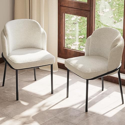 Miniatura 12 de Juego de 2 sillas de comedor color blanco crema, cómodas sillas de cocina con asiento y respaldo de alta elasticidad para sala de estar, dormitorio,