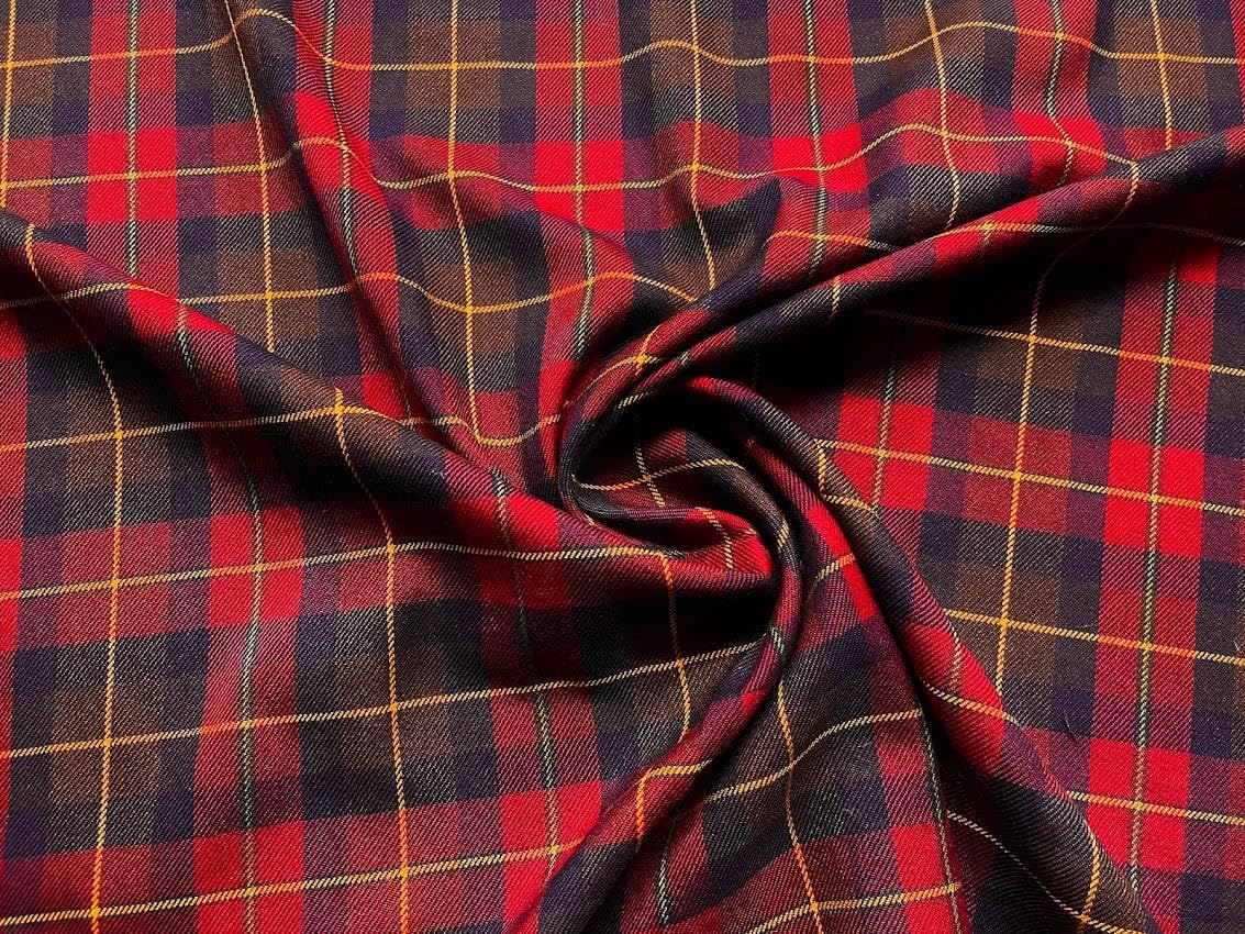 Scottish Tartan Check Fabric Material Design 17 Brown RED Yellow 1/2MTR