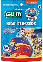 Flosser GUM Patrulha Canina, Fio Dental Infantil com haste, Sabor Uva, 40 unid., Gum, Sortidas