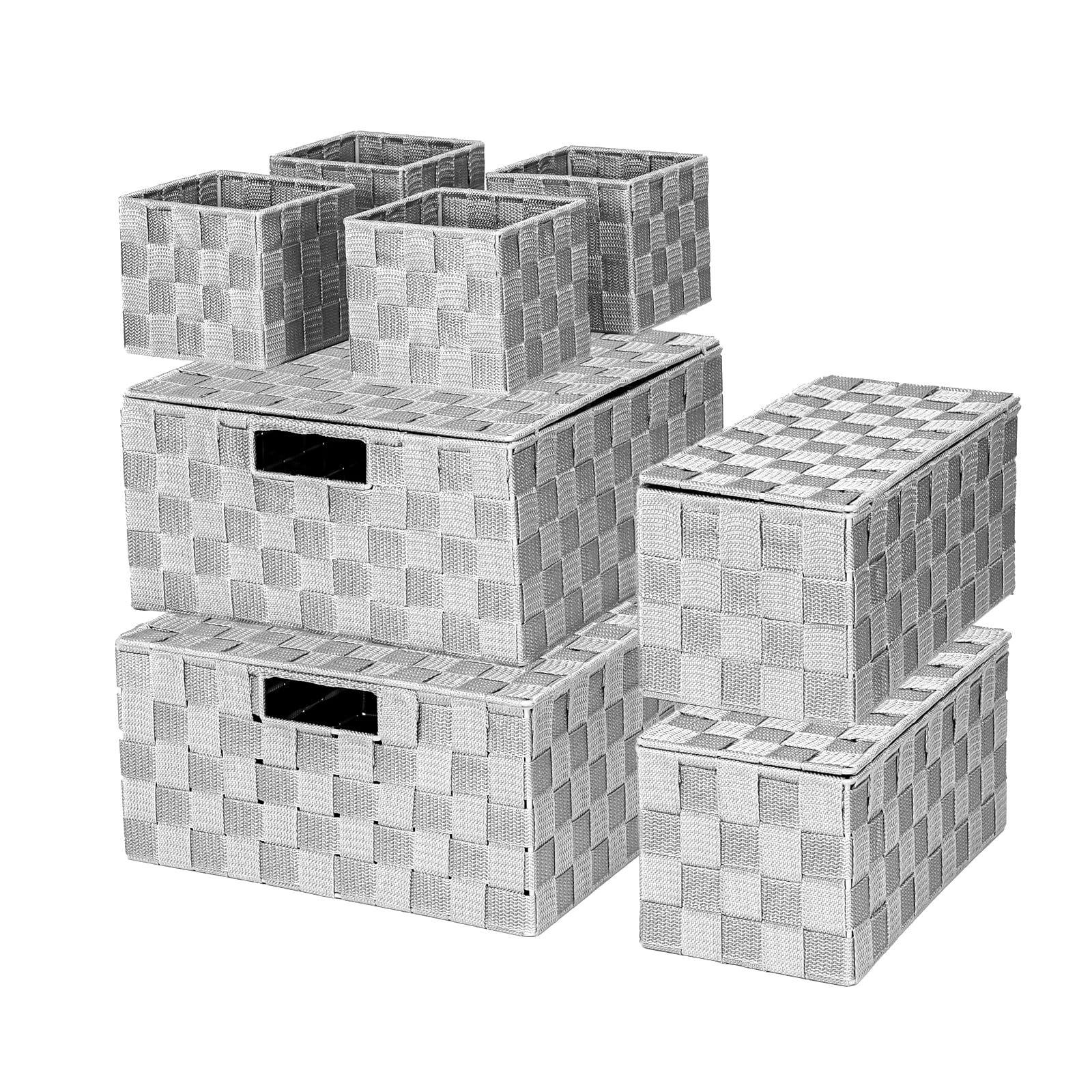 BinWhiz Hand-woven Storage Baskets Sets, Storage Baskets Sets, Storage Box Drawer Organizer Divider Basket, Storage Organiser Baskets for Closet, Office, Table Organization, Set of 8 (Grey)