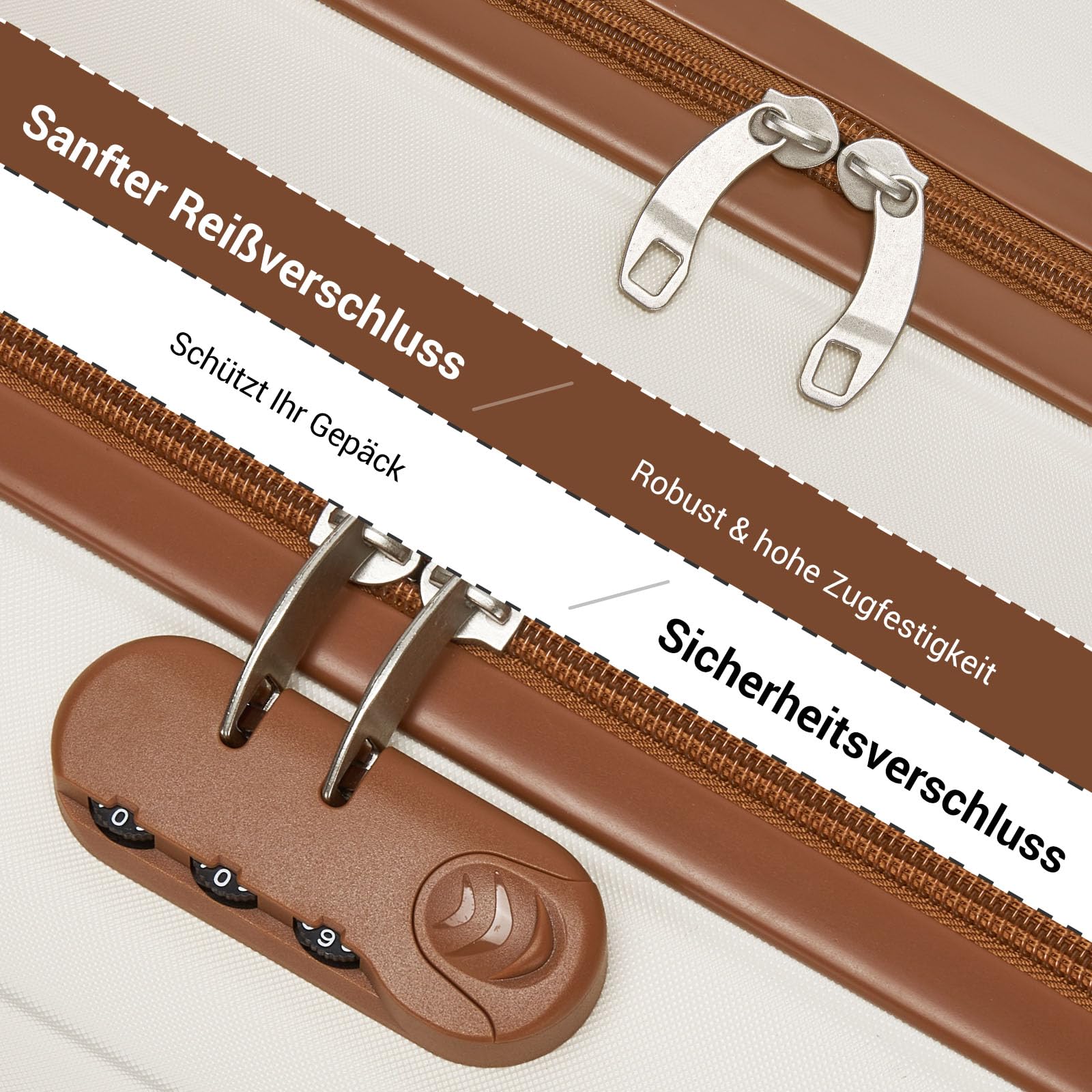 KONO Handgepäck Koffer mit abnehmbaren Rollen, 40x30x20 cm ohne Rollen, Leichter Kabinen-Koffer klein aus ABS+PC für Ryanair, EasyJet & Eurowings (Creme Weiß)
