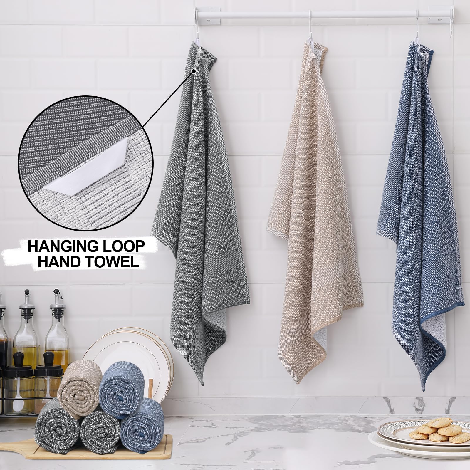 Homaxy Asciugamani da cucina di alta qualità (45,7 x 71,1 cm, confezione da 12), asciugamani da cucina grandi in cotone, asciugamani piatti e in spugna, set di strofinacci altamente assorbenti da 380