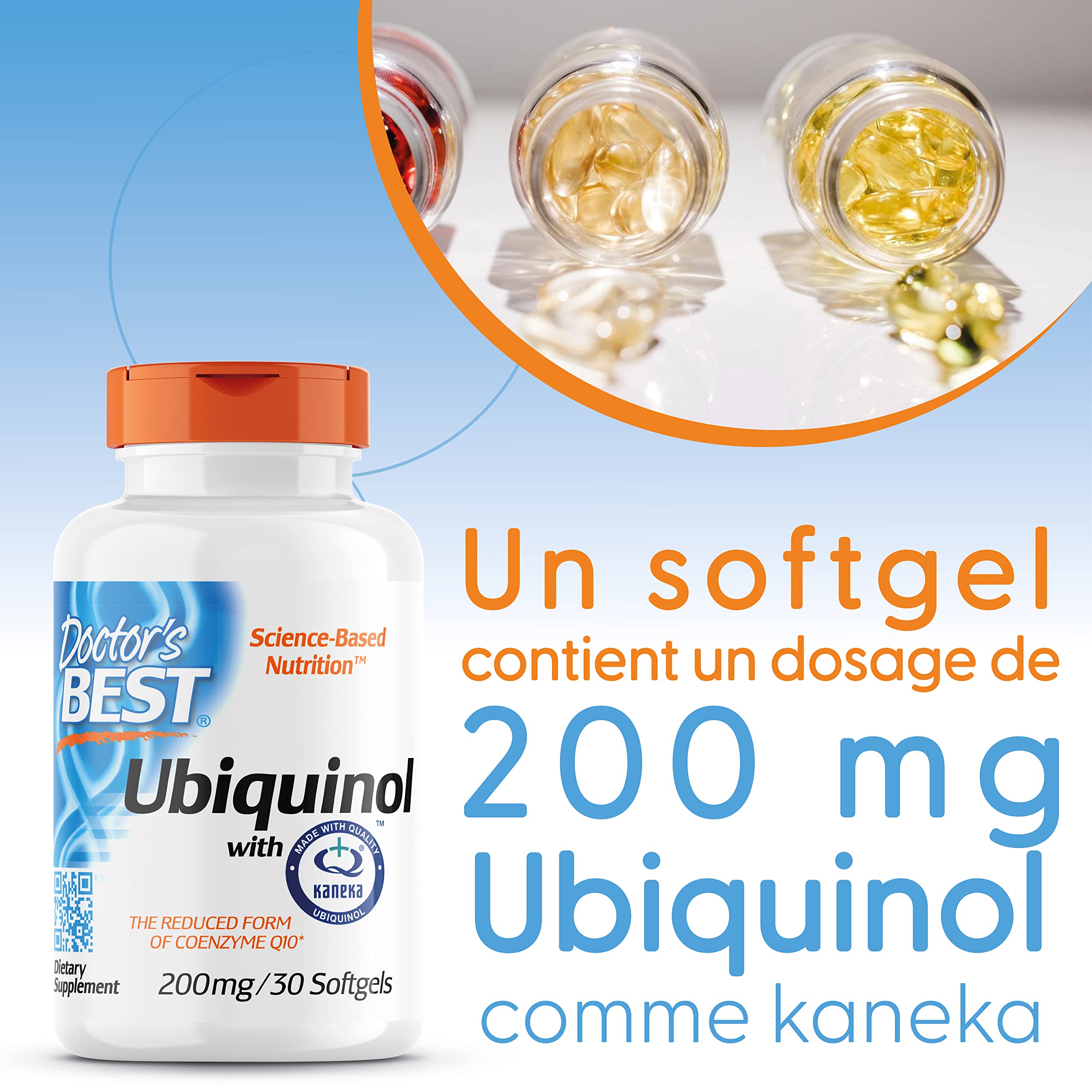 Doctor's Best, Ubiquinol, avec Kaneka QH Ubiquinol, 200 mg, 30 Capsules, Coenzyme Q10, Hautement Dosé, Sans Soja, Sans Gluten, Sans OGM