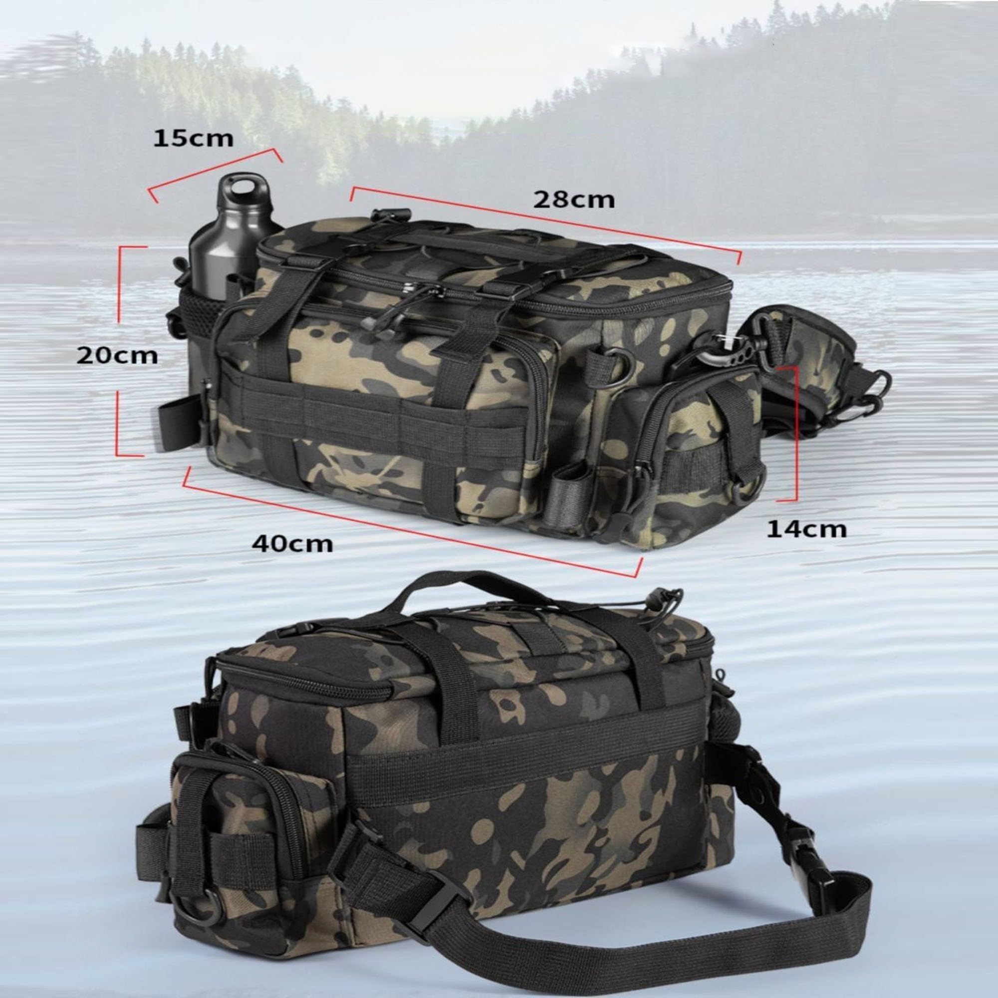 YUEMING Bolsa de Aparejos de Pesca Multifuncional, Gran Capacidad, Kit de Accesorios con Correas Ajustables