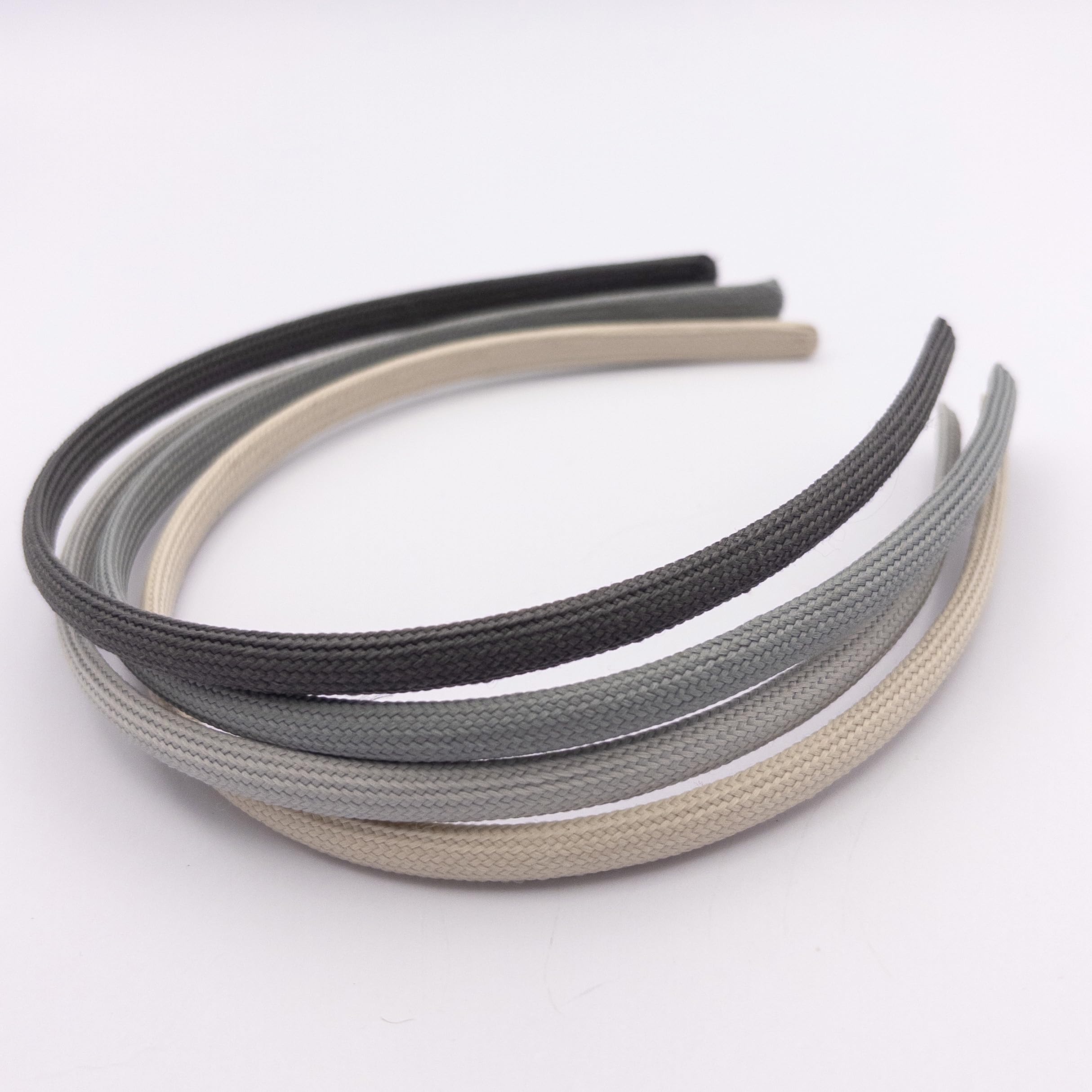 Heliums Thin Headbands - Grey - 8mm Fabric Covered Plastic Hairbands,4 Count, Skinny Alice Bands, 4 count (Pack of 1) - Image 2