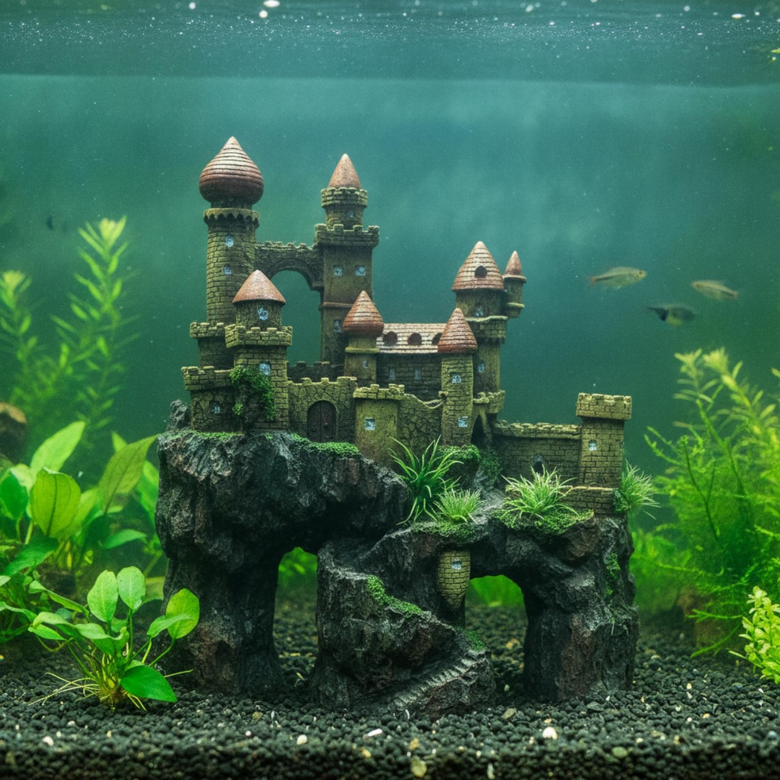 Castello per Acquario Durevole | Realistica, Castello in Resina, Realistico, Ornamento con Roccia, per Vasca Dei Pesci
