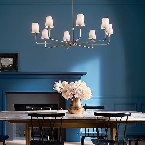 Vista 44 de Kichler Pallas 52517BK - Lámpara de techo de 8 luces en color negro, con persianas cónicas de lino opcionales para vestíbulo, sala de estar