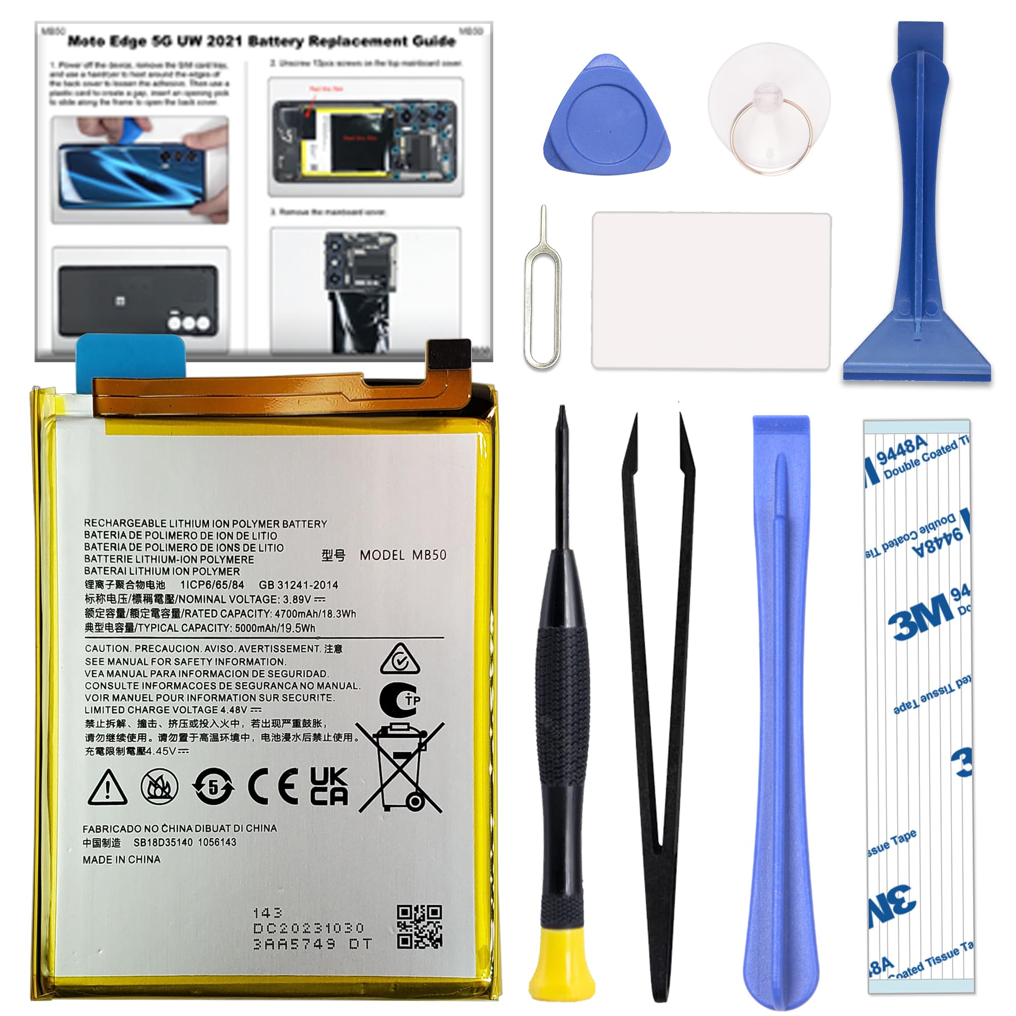 GREEN FUSION Compatible with Moto Edge 2021 5G XT2141 / Moto Edge S30 / Moto G200 Cellphone Battery Replacement Kit MB50, Includes Repair Tools
