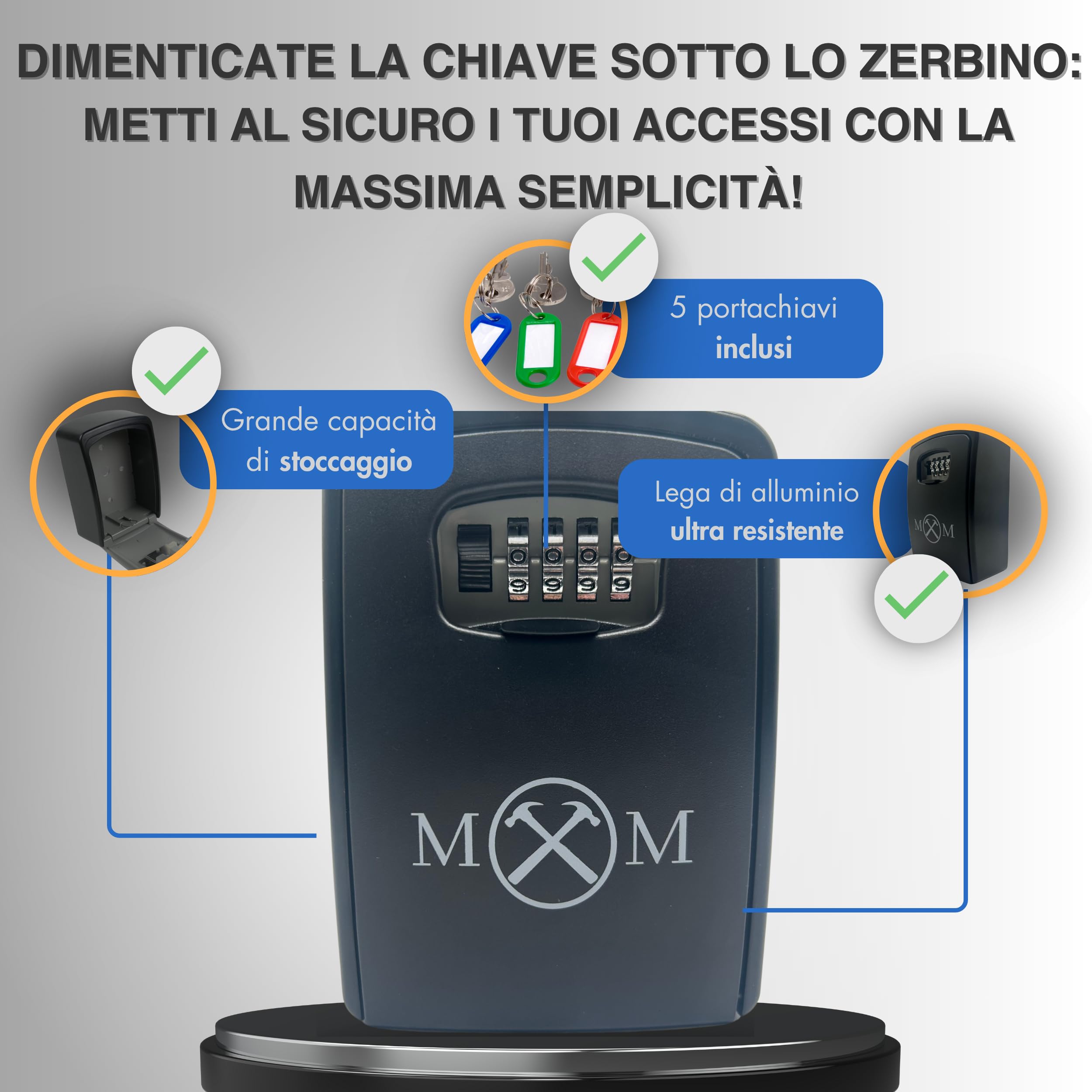 Cassetta chiave sicura da parete con codice, scatole a chiave interne esterne serratura securise 4 cifre, casa, garage, fissaggio a parete impermeabile, grande capacità di archiviazione XL