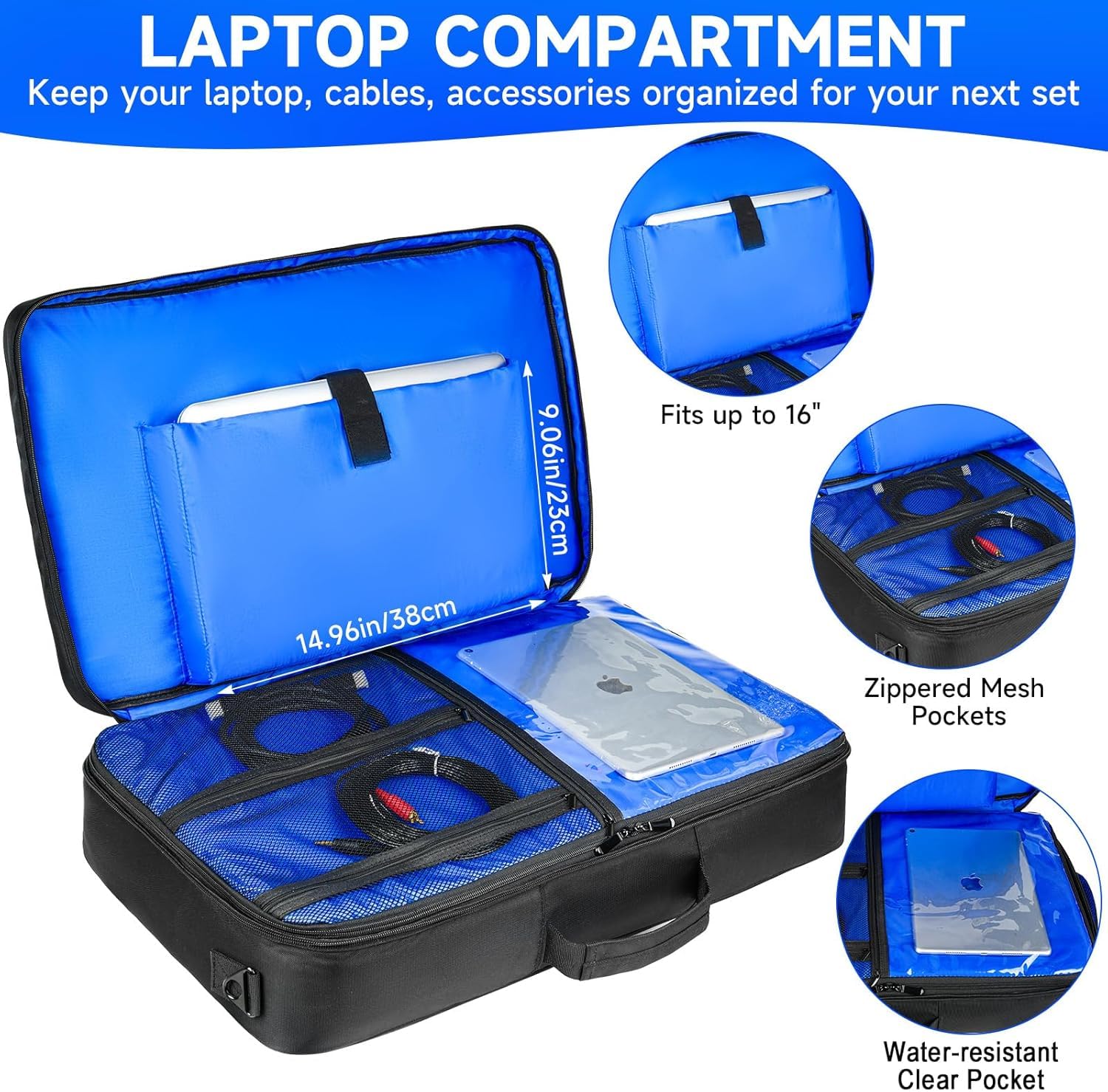 Funda universal para controlador de DJ, compatible con DDJ-FLX4/REV1/SB3/400, se adapta a portátiles de 16 pulgadas, bolsillos para micrófono y auriculares, resistente al agua, color negro