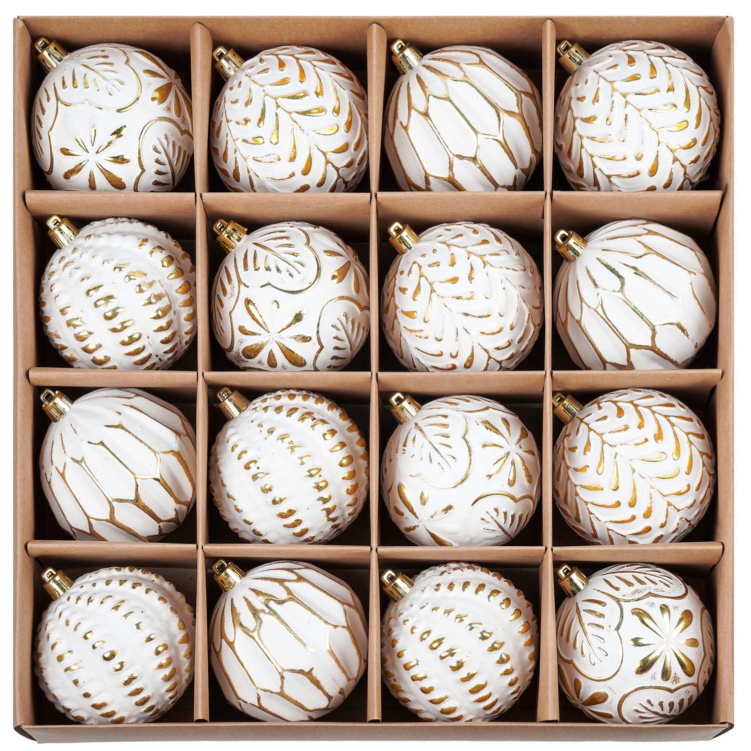 SVNVIOZ White Gold Christmas Baubles Decorations, 16Pcs 8cm Ornaments Set, Shatterproof Balls for Tree Decoration