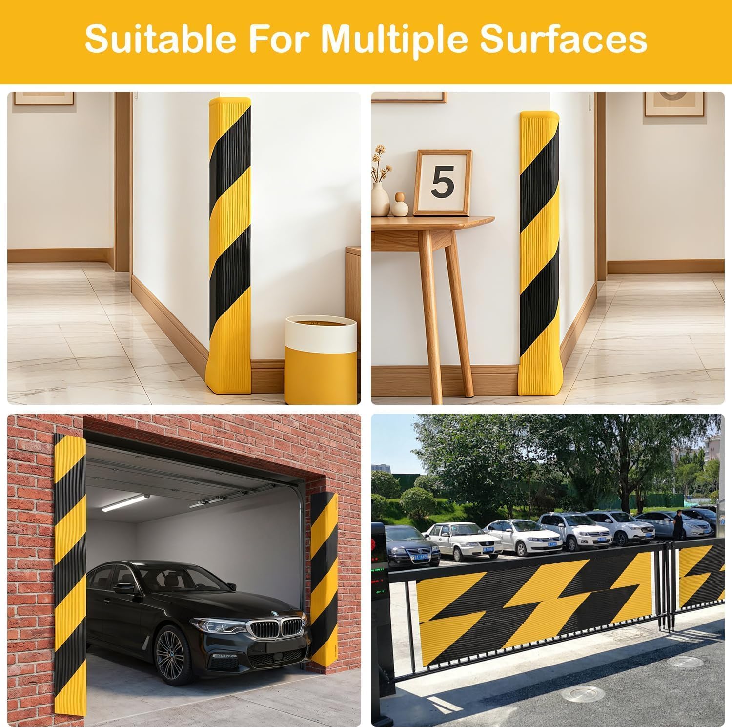 196.9" Foam Wall & Corner Guards 7.9" W High-Visibility Edge Bumper Guard, Self-Adhesive Wall Rubber Padding for Car Door Protection Parking Warehouse Home-Yellow Black