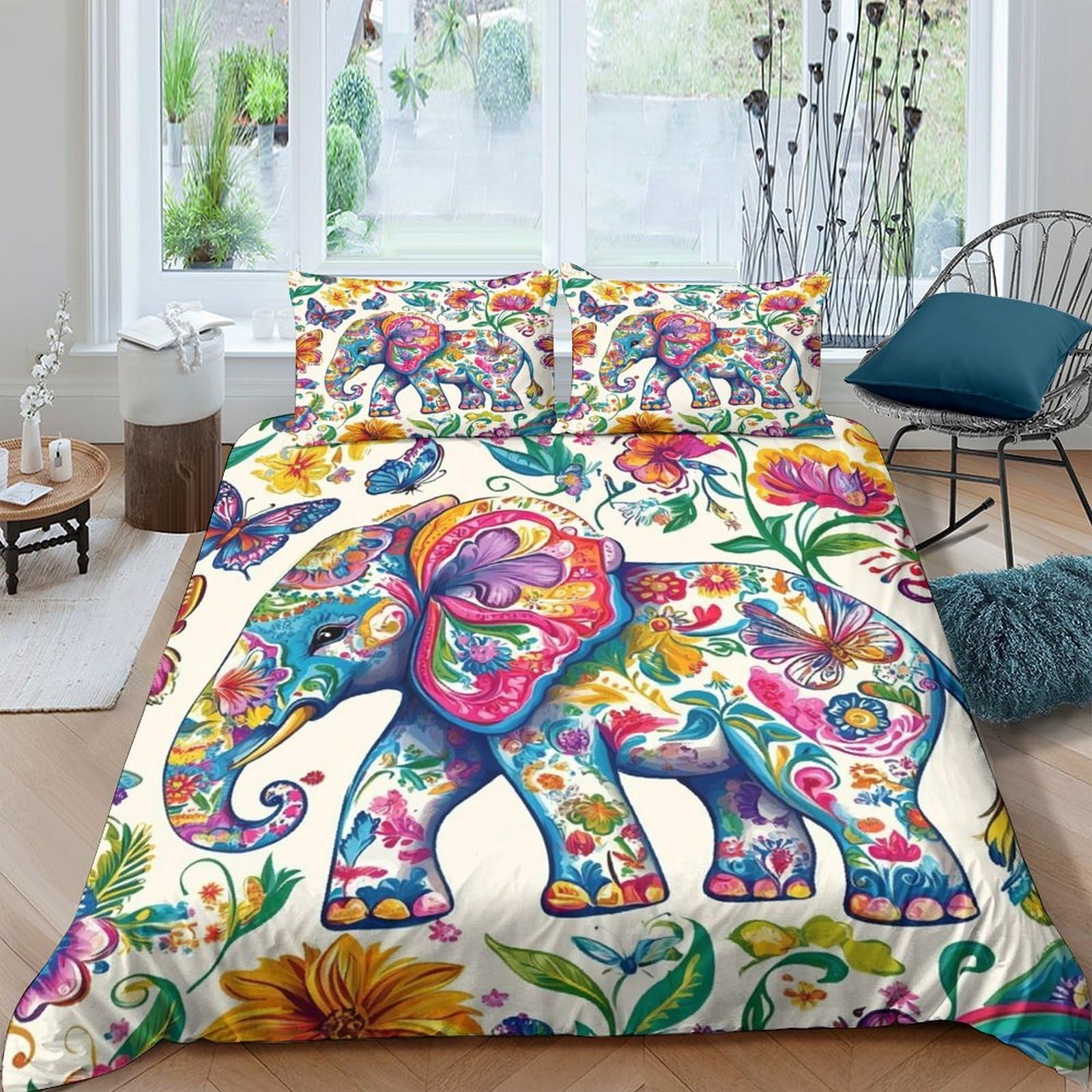 Ctjqhvkz Style-10 3D Printed Colorful Elephant Fitted Sheet Microfiber Soft Floral Bed Cover For Bedroom Guest Room Decor Single（135X200cm）