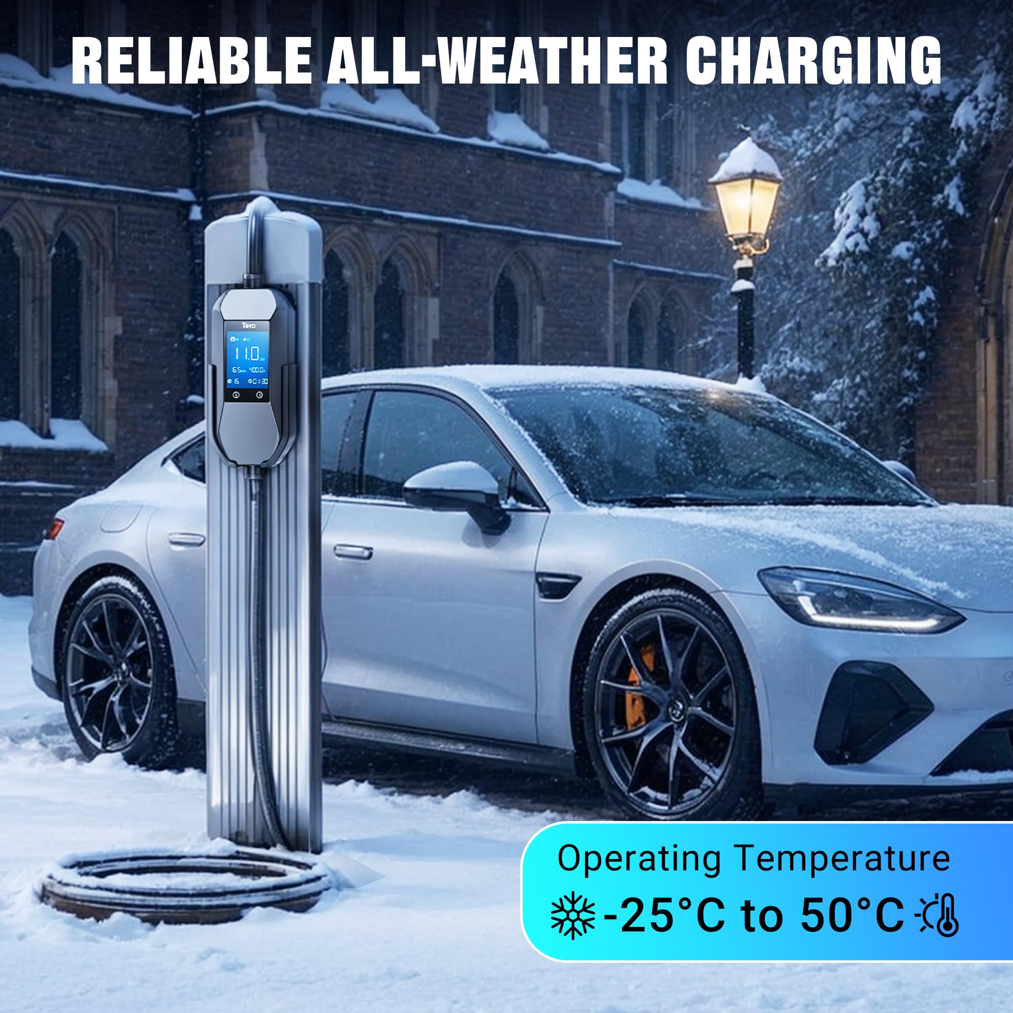 Tera Mobile Wallbox EV Ladegerät Ladestation : 11kW CEE 16A auf Typ 2 IP66 3-Phasig 7.5m 2,8” Steuerbarer Digitalanzeige für Model Y/3, ID.3/4/5, MG4, EX30, e-up, e-tron, Zoe und Andere EV P06