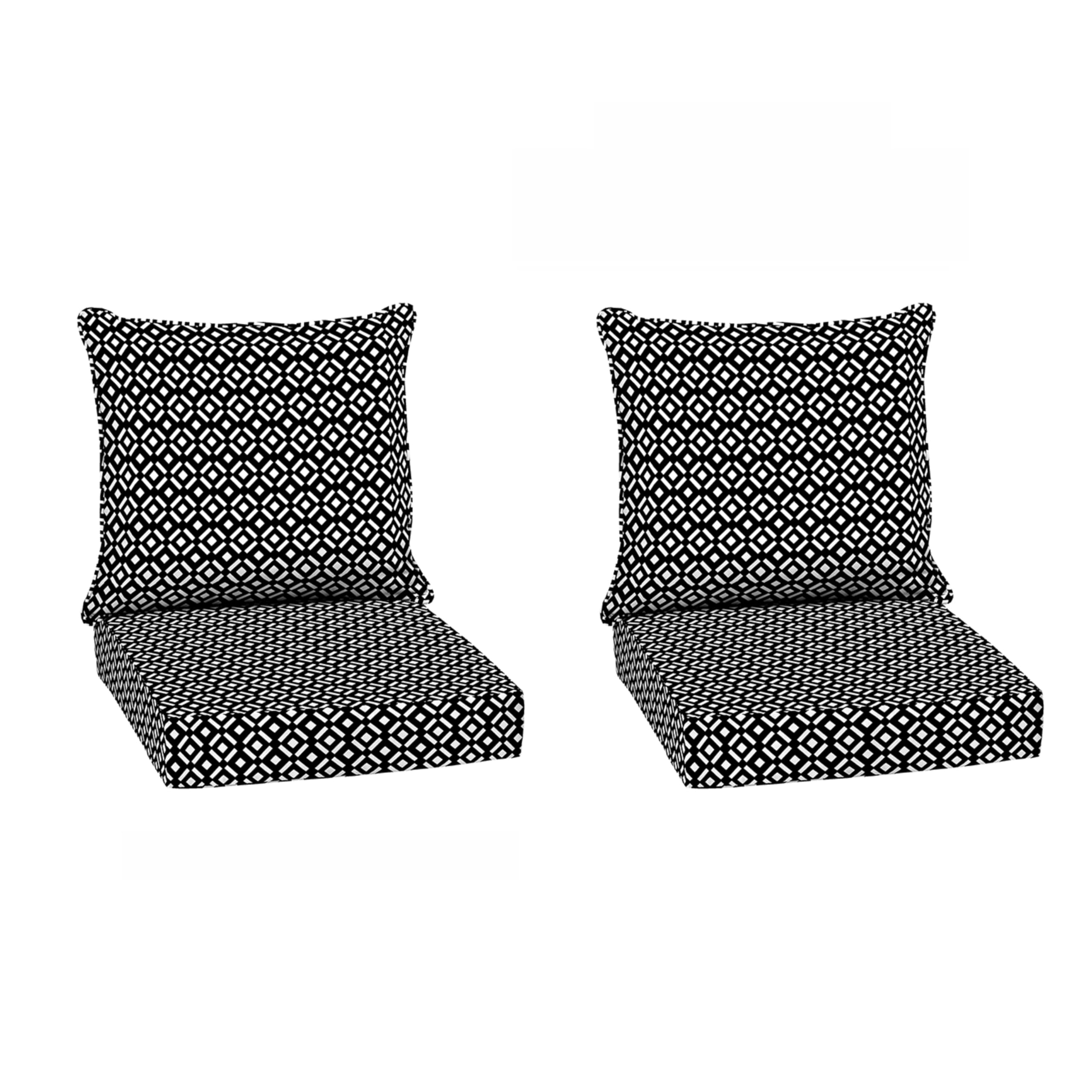 Arden Outdoor Deep Seat Cushion Set (2-Pack), 24 in x 24 in, Weather-Proof, Rain-Proof, Fade Resistant Patio Cushion for Chair, Sofa, and Couch Black Demi Tile