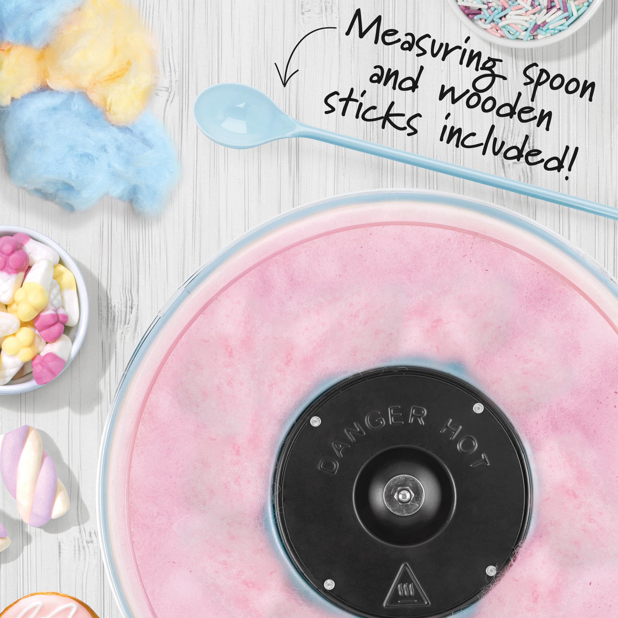 Petra Machine à Barbe à Papa, Sans BPA, 50 bâtonnets & cuillère doseuse Incluse, Utilisez du Sucre Ordinaire ou Bonbons Durs sans Sucre, Appareil Cotton Candy Bleu, Design Rétro , 400W