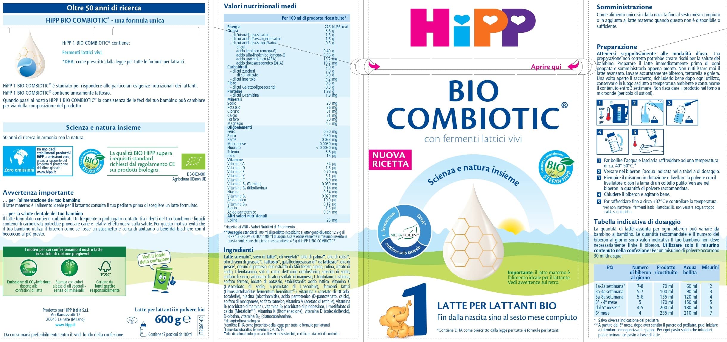 HiPP Combiotic 1 Latte In Polvere Per Lattanti Biologico Sin Dalla Nascita, 600g