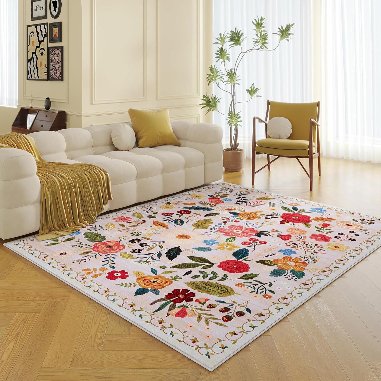 Tapis salon moderne floral résoud le manque de couleur de votre bureau 150x210
