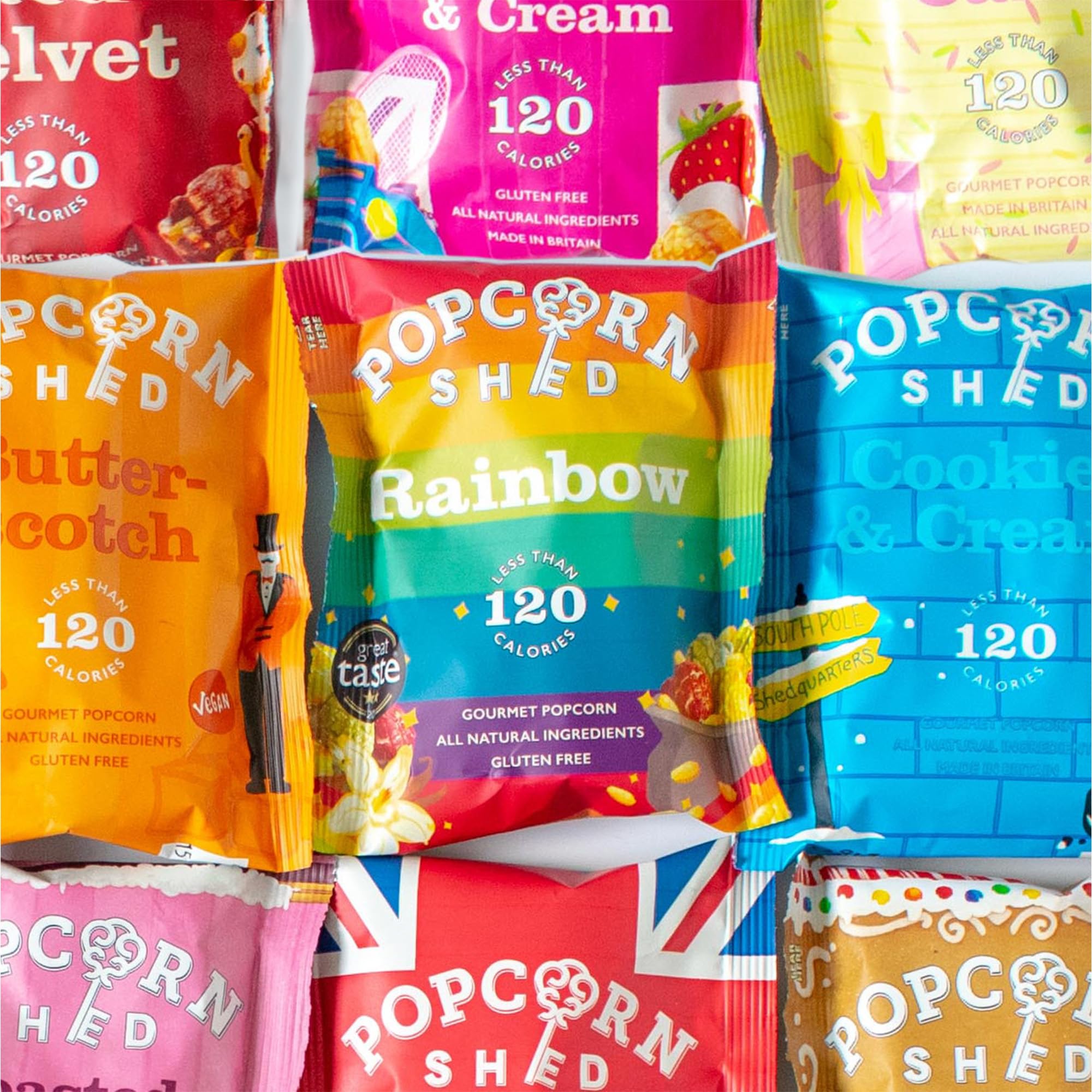 Popcorn Shed – 7 Sabores Exclusivos de Palomitas de Maíz, Premium Snacks Naturales, El regalo delicioso de palomitas de maíz, Perfecto para Noches de Cine (7 bolsas)