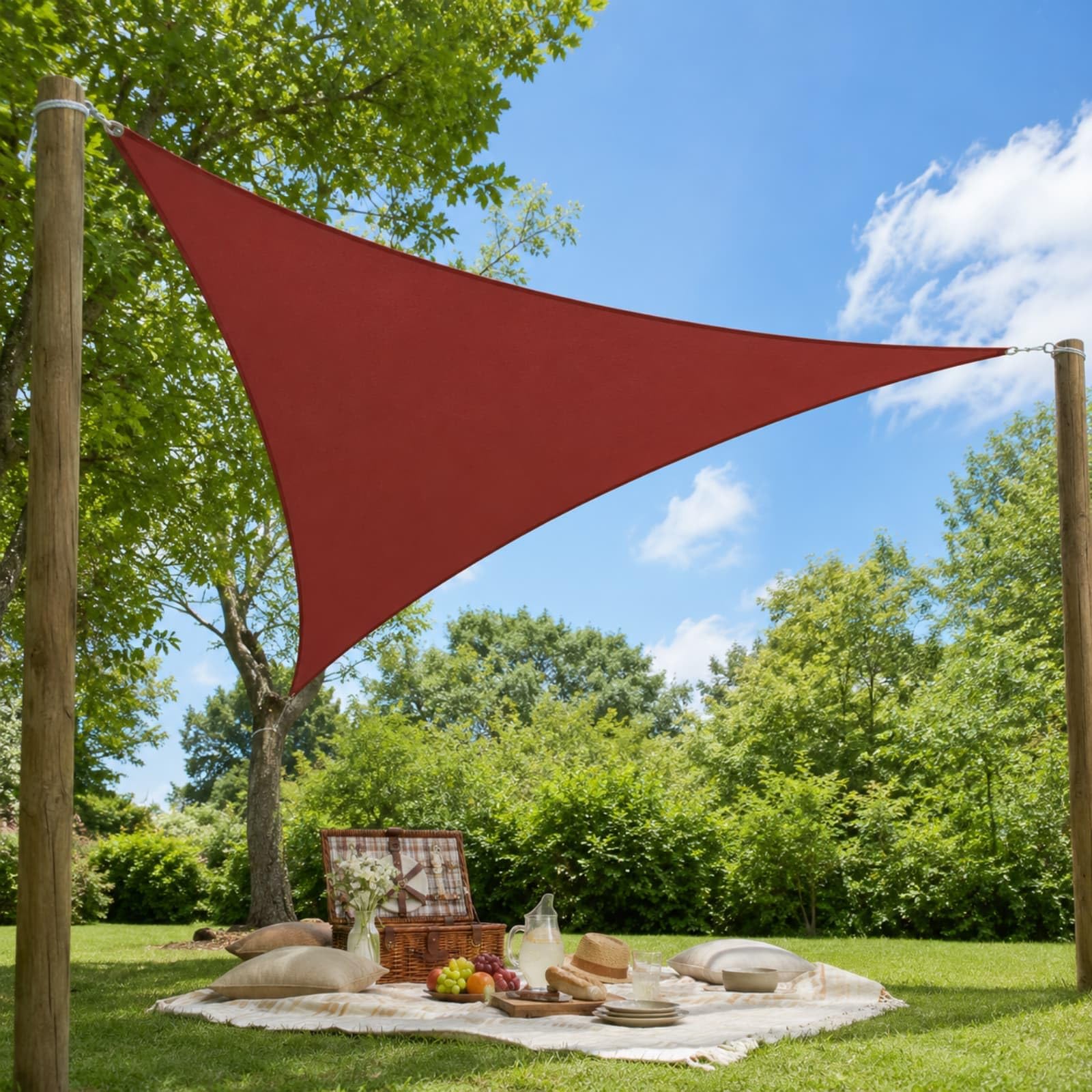 Hiseng Voile d'Ombrage Triangulaire Imperméable, Toile Ombrage Exterieur avec Oeillet & 3 Corde 95% de Protection UV Toile Solaire pour Terrasse Balcon Jardin Patio (Rouge Rouille,4x4x5.7m)