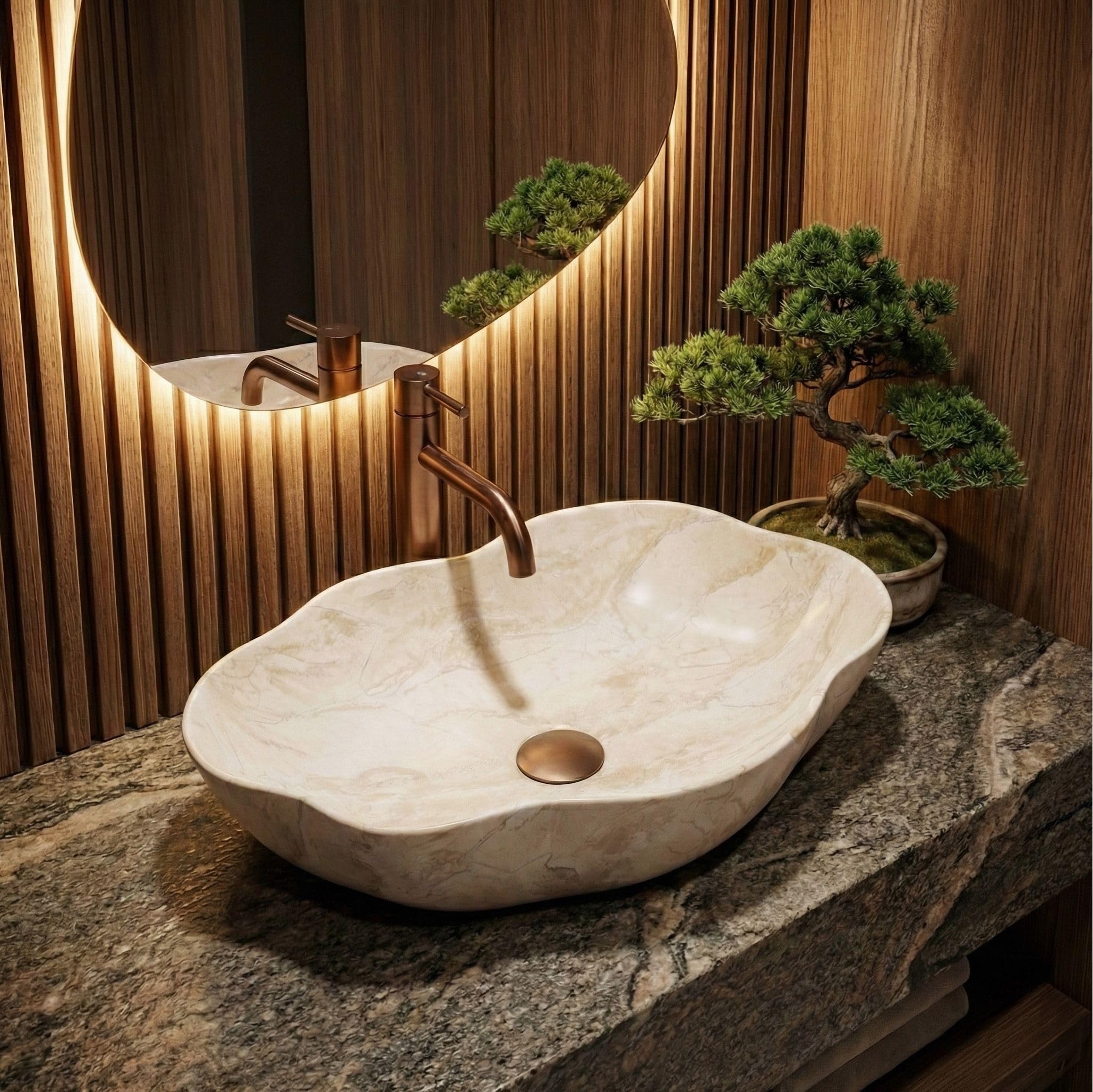 Rea - Lavabo Da Appoggio, Pearl Kallisto, Beige, Pietra Artificiale