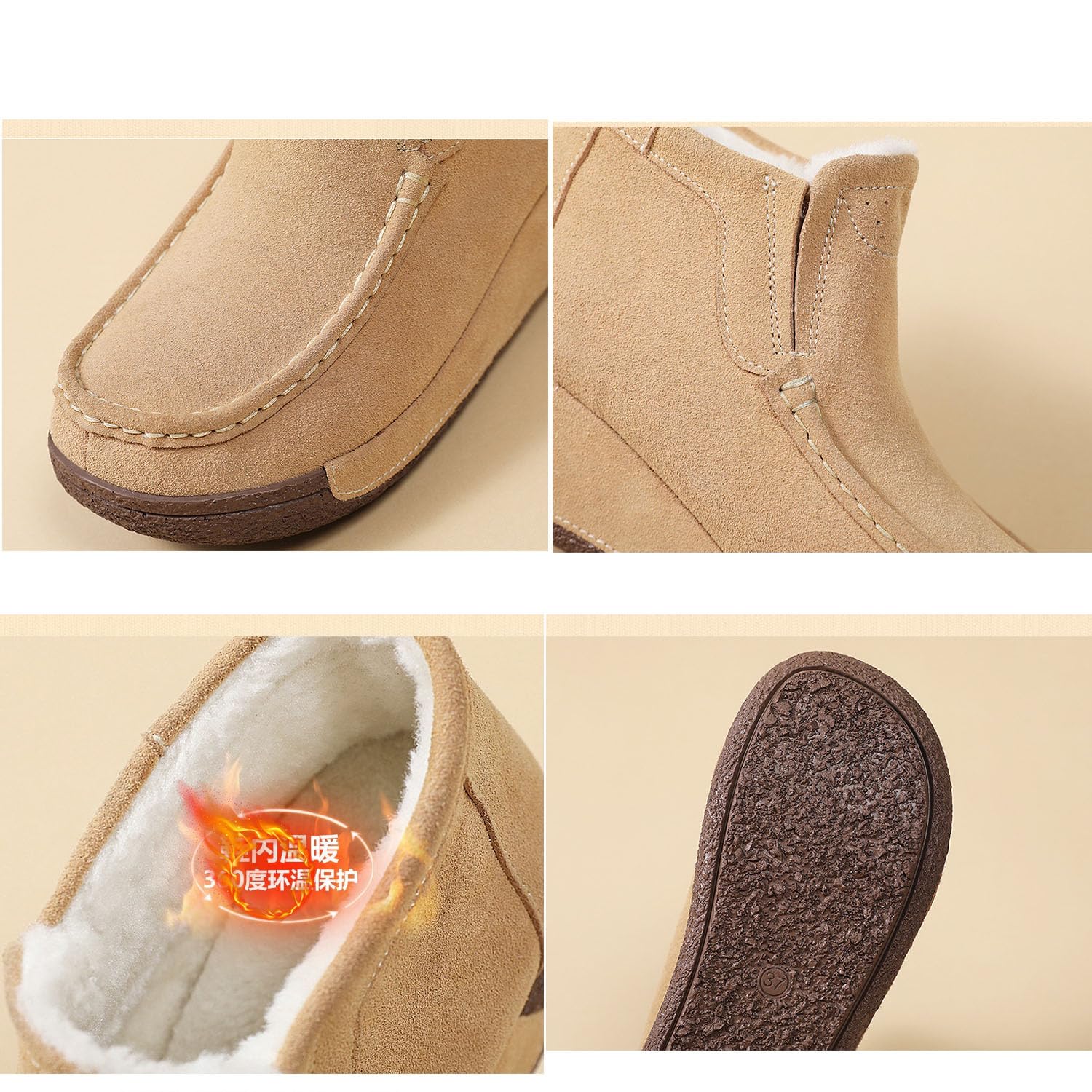 Mocasines de plataforma para mujer, cómodos, de gamuza, con puntera redonda, forro de piel, cálidos, suaves, antideslizantes, botas de nieve ligeras para invierno y exteriores
