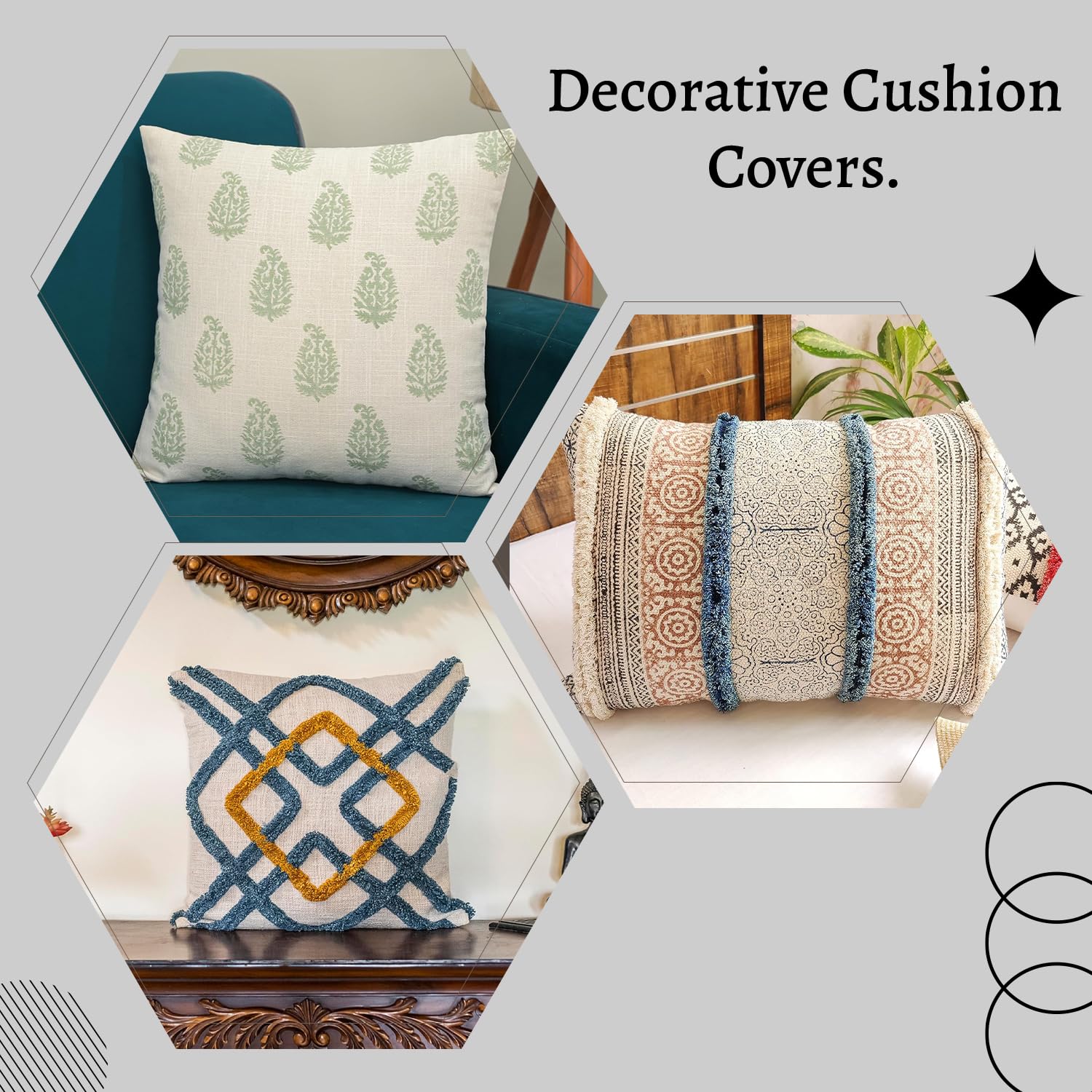 ABSTRACT INDIA Cotton Cushion Covers for Sofa & Bed Set of 1