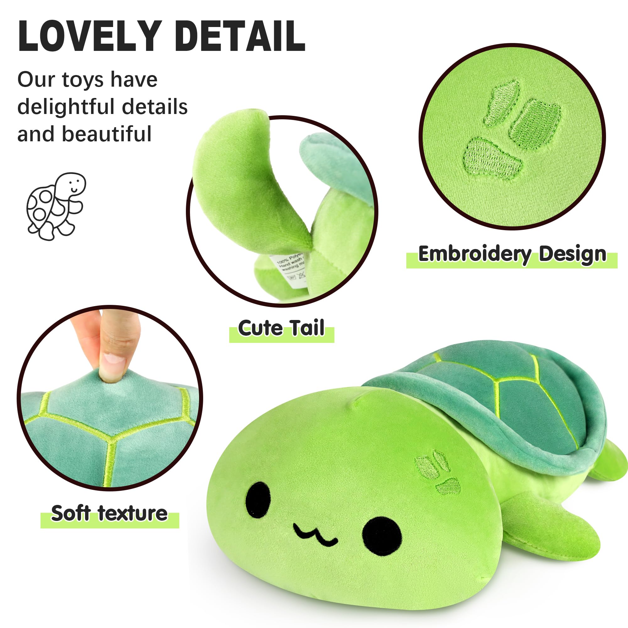 shownicer Peluche tortue kawaii, coussin, cadeau pour enfants et filles de 12 ans et plus, vert, 30 cm
