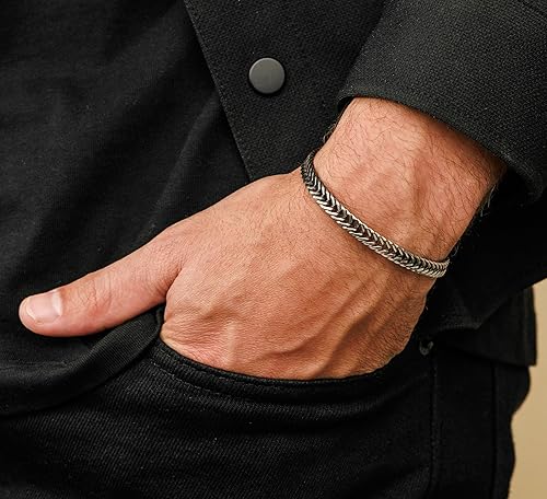 Miniatura 2 de Galis Chain Bracelets For Men - Premium Stainless Steel Mens Bracelet, Silver Plated Non Tarnish Bracelet - This Snake Chain suits as Everyday Men's