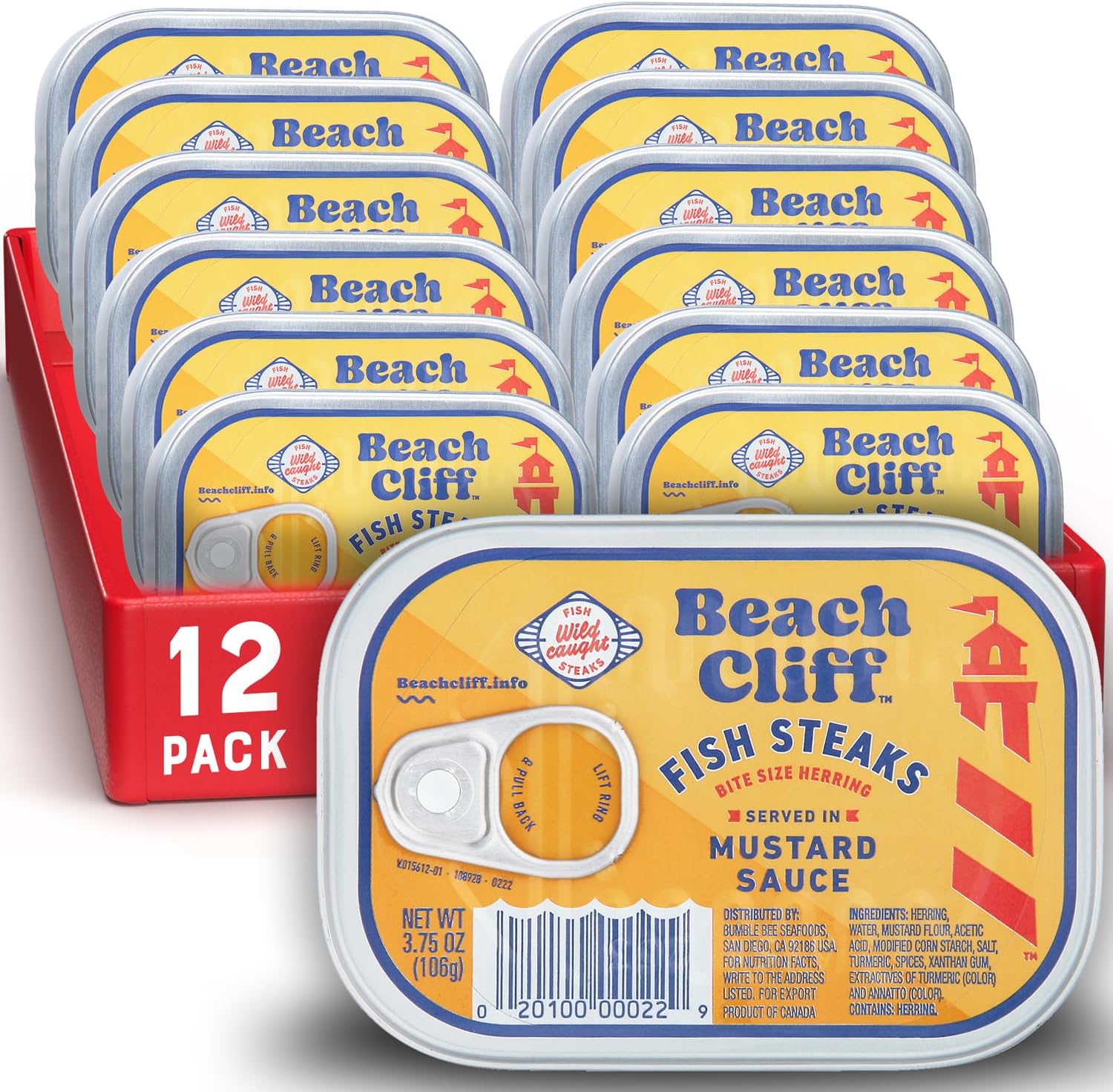 Wild Caught Fish Steaks in Mustard Sauce, 3.75 oz Can (Pack of 12) - 18g Protein per Serving - Gluten Free, Keto Friendly - Great for Pasta & Seafood Recipes