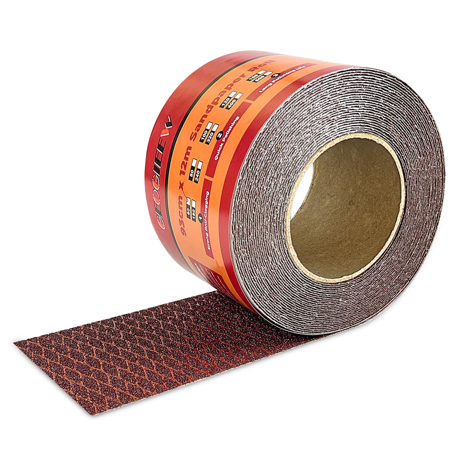 Rotolo Carta Vetrata 93mm x 10m Grana 240, Design a Forma di Diamante per Velocità di Rimozione e Riduzione Intasamento, per Legno, Muro e Carrozzeria