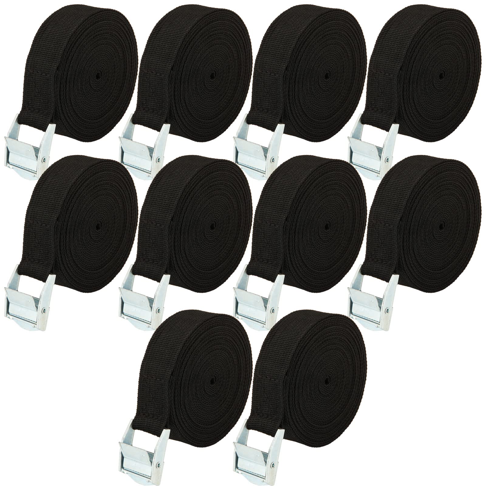 LOLYSIC 10 Stück Spanngurte Schwarz kurz, Spanngurte 5m, Verstellbare Zurrgurt Spanngurt mit Klemmschloss, 25mm Spanngurt Fahrradträger, Gepäckträgergurte für Autos, Fahrräder, Motorräder