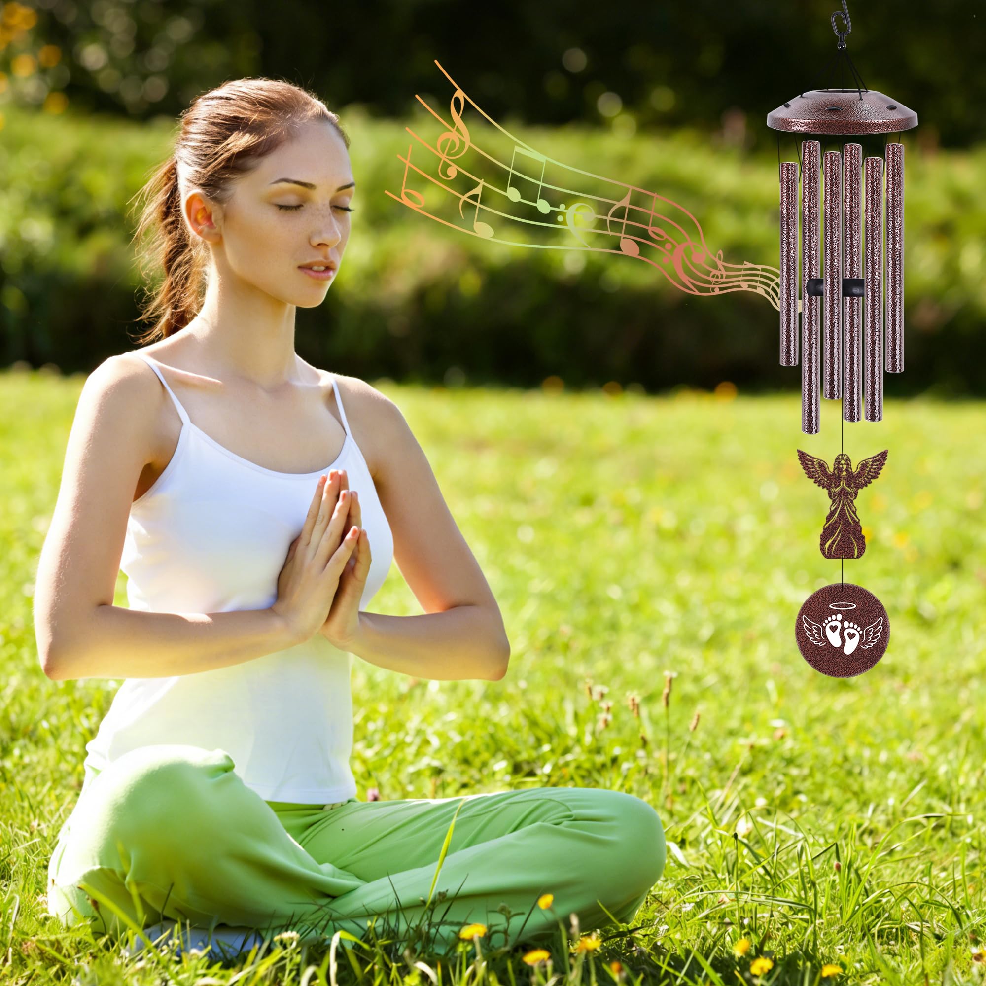 Miscarriage Sympathy Gifts for Mothers, Wind Chimes for Outside, Memorial Wind Chimes with Angel Charm and Sympathy Card for Baby Loss Gifts for Mom Garden Patio Porch