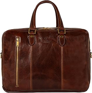 Leather Laptop Briefcase - Full Grain Leather Computer Bag for Men and Women