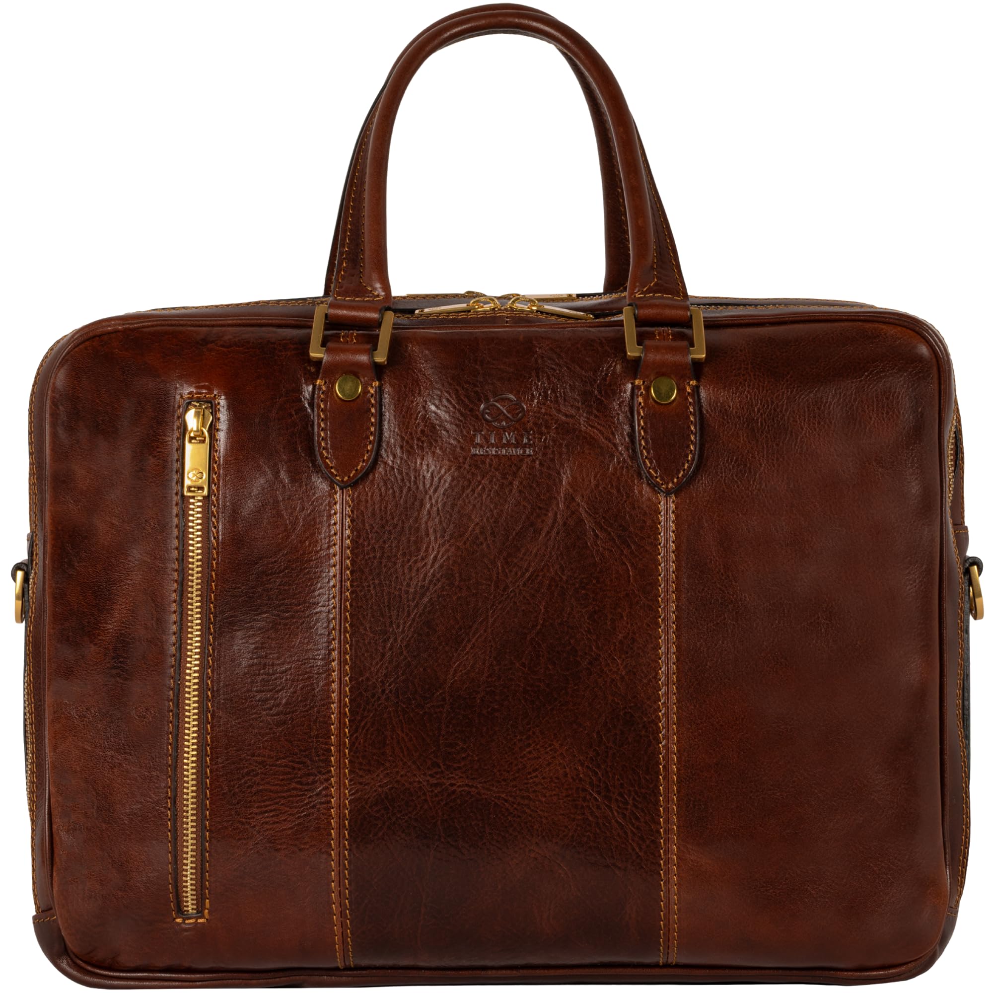 Time Resistance Full Grain Leather Shoulder Bag Handmade in Italy for Men's Notebook