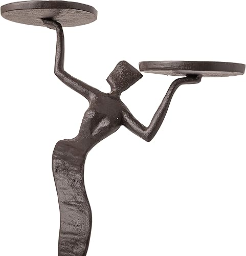 Miniatura 4 de Danya B. Decoración de estante de metal abstracto, figura decorativa de hierro fundido para velas de dos bolas o pilar, portavelas doble de Fancy