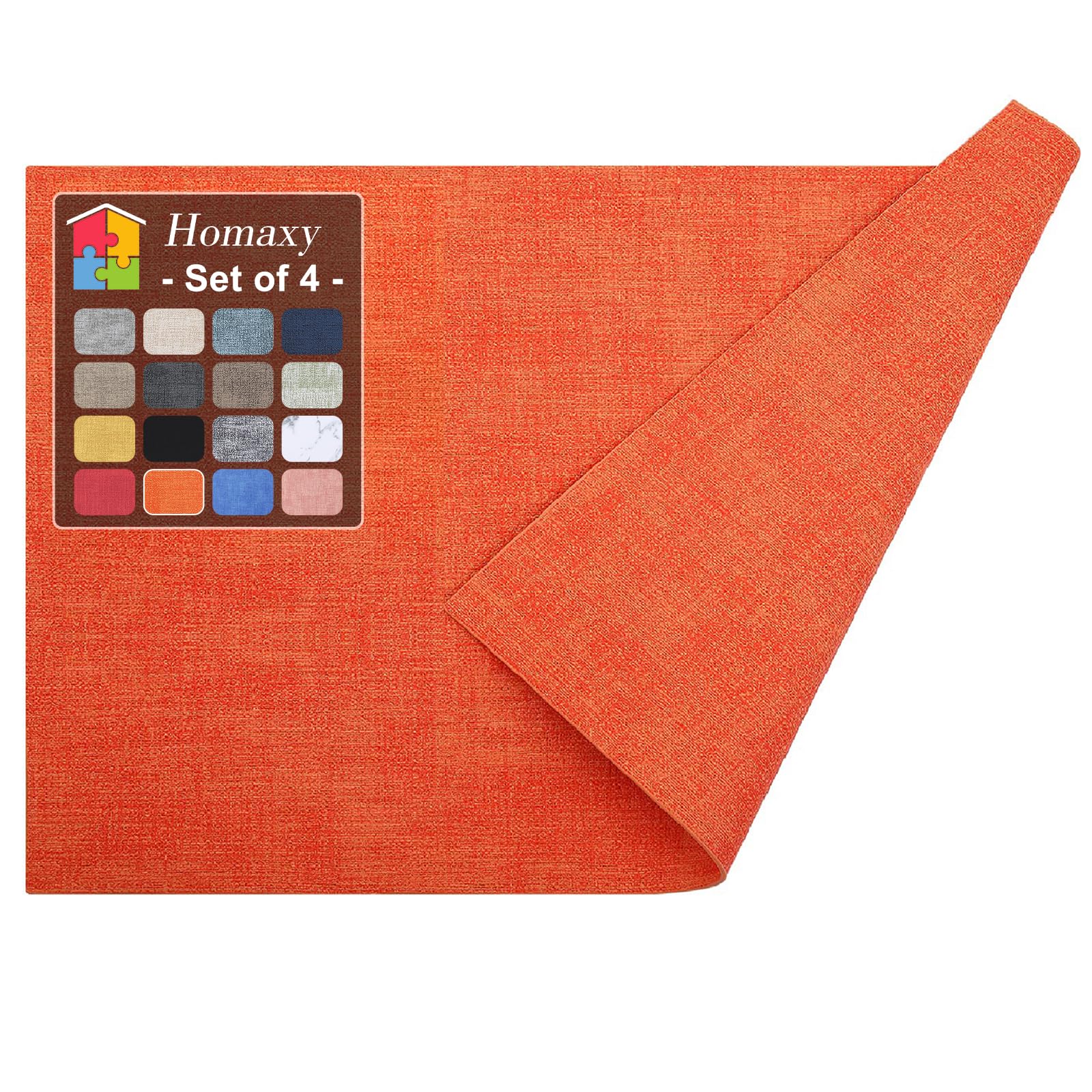 Photo 1 of Homaxy Faux Leather Heat Resistant Placemats for Dining Table Set of 4, Waterproof Wipeable Washable PU Table Mats, Easy to Clean Anti-Slip Place Mats, 11.8" x 17", Orange