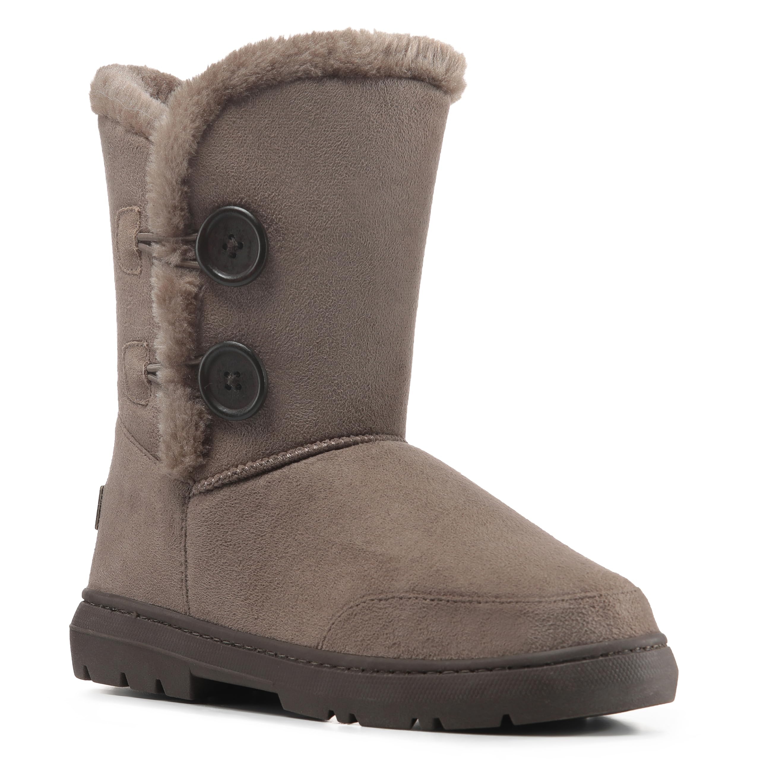 Holly Womens Waterproof Winter Snow Boots - Faux Fur Lined Warm Calf Boot with Side Button - Non Slip Sole, Insulated, Outdoor Walking Footwear - Brown - UK4/37