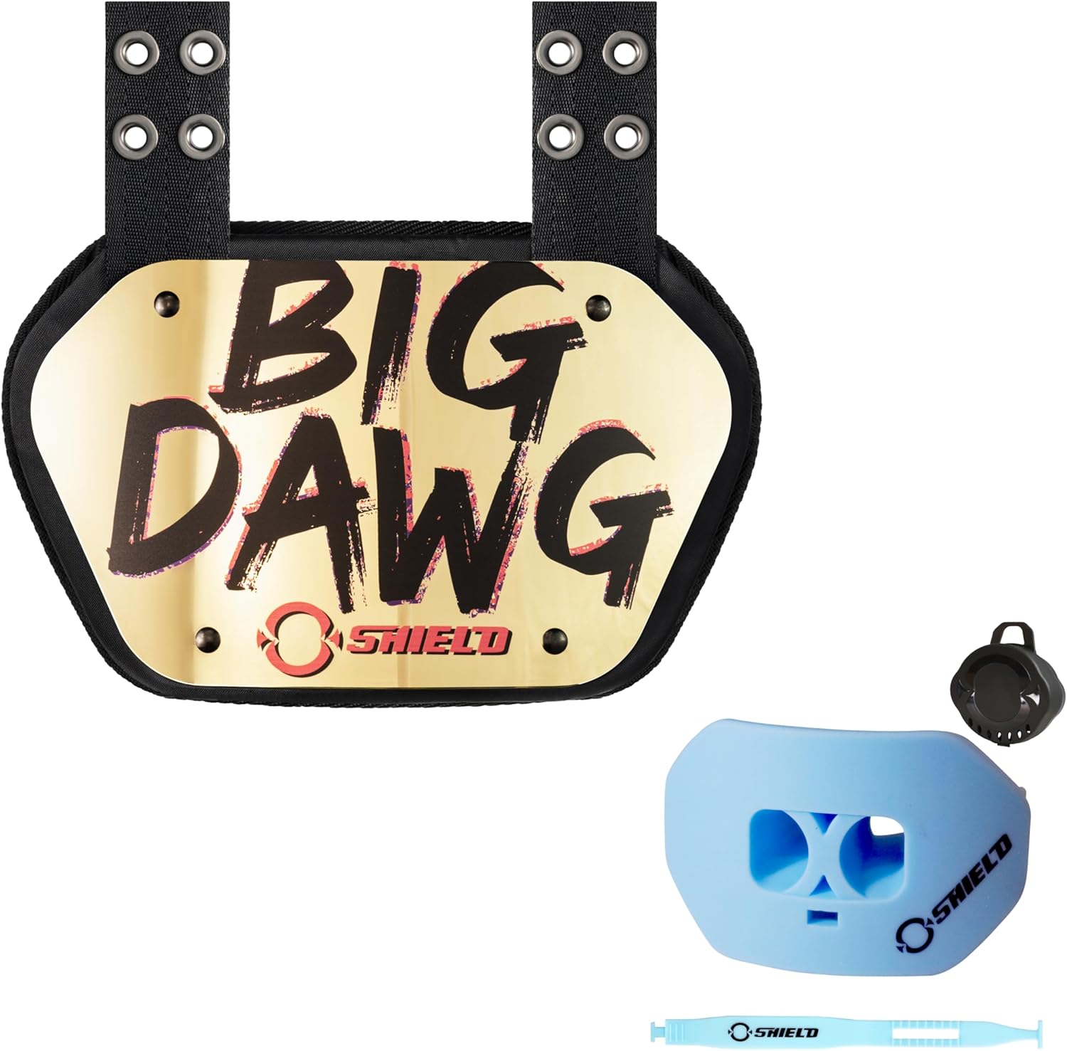 O Shield Big Dawg Football Backplate with Columbia Blue Mouthguard, Backplate Football with Mouthguard, Sold by Package,Youth Fit