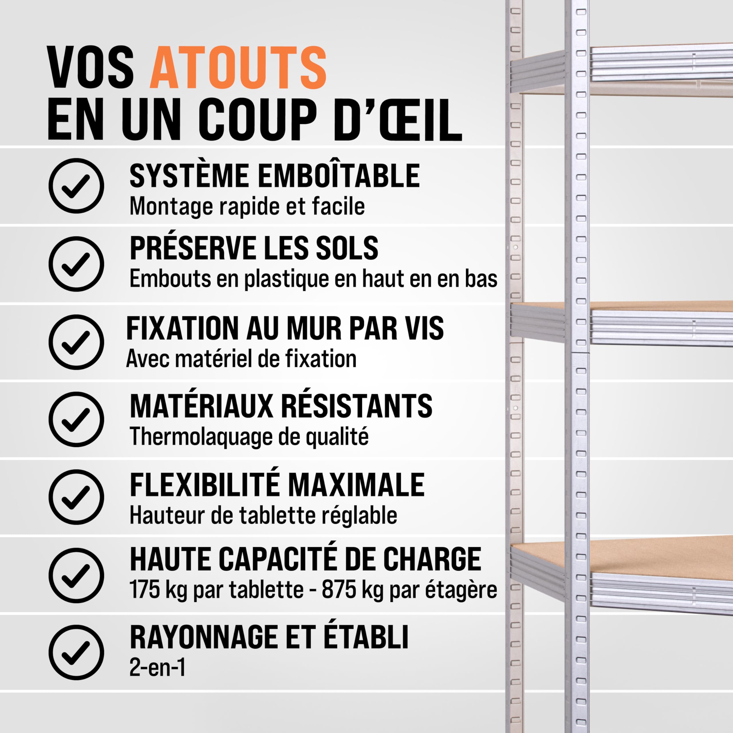 Monzana® Set de 3 étagères Charge Lourde 5 Niveaux Étagère métallique modulable 2625kg Étagère d'angle Garage Atelier