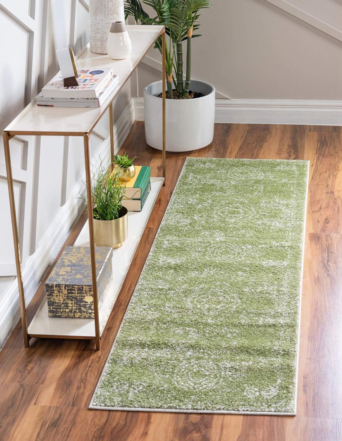 Dover Collection Rug 6 Ft Runner Green LowPile