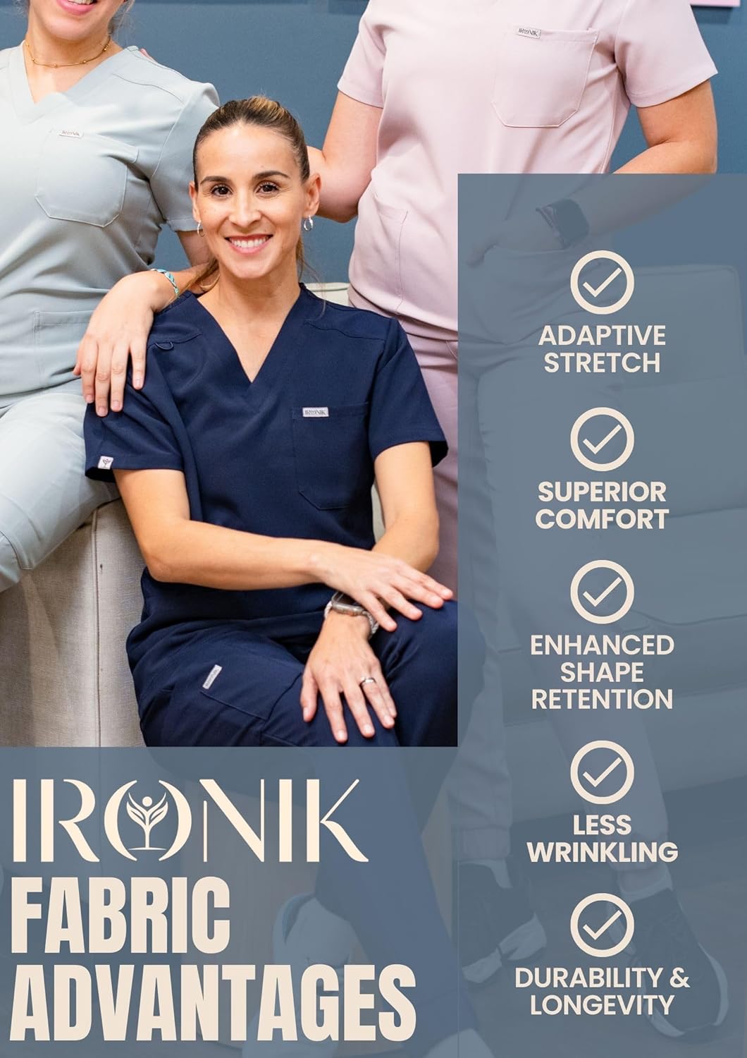IRONIK Scrubs for Women – Stylish, Durable & Flattering Fit, Wrinkle-Free Scrub Tops with 3 Pockets