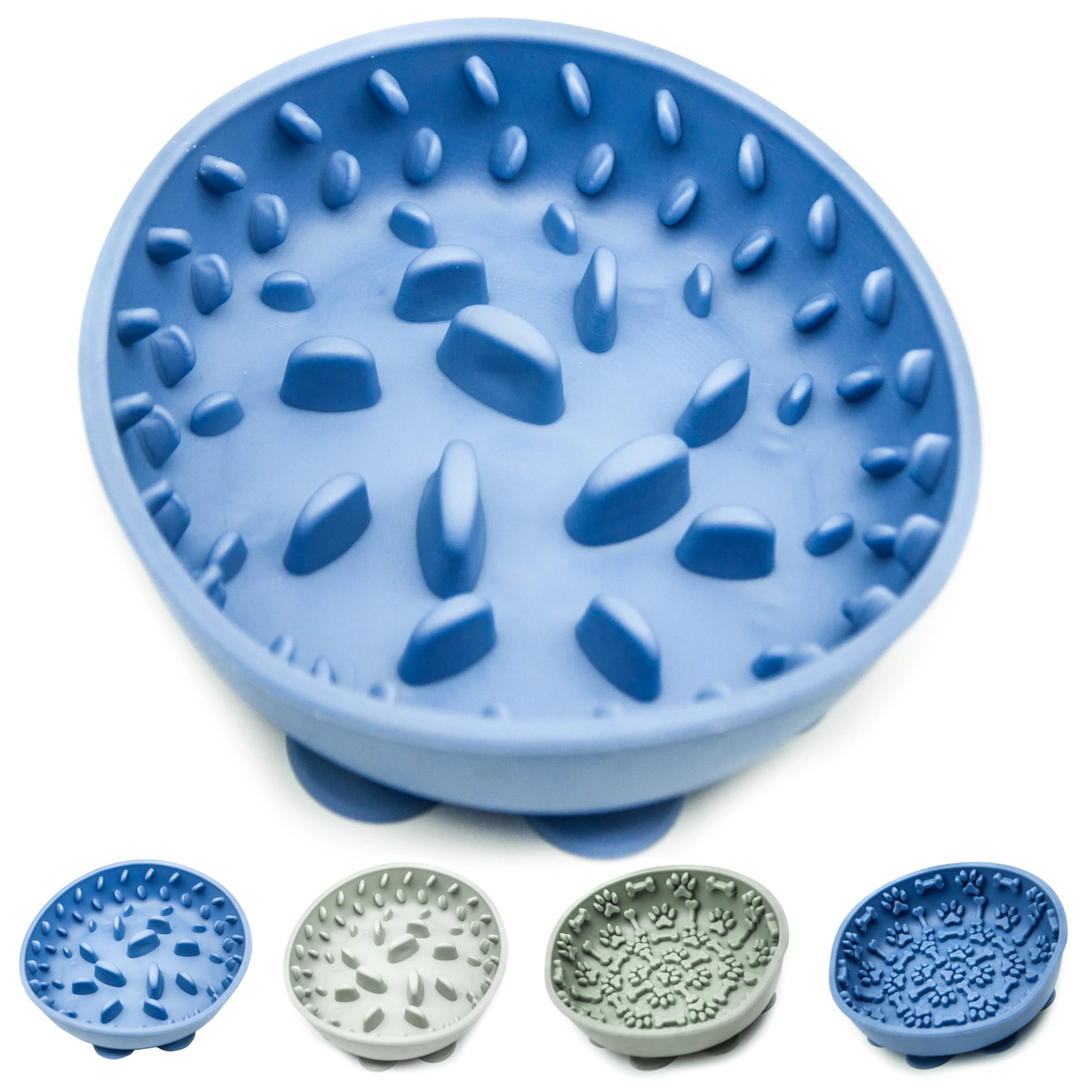 Silicone Pet Bowls – Slow Feeder Dog Bowl with 9 Suction Cups – Non Slip, Raised Ridges, Maze Design – Interactive & Control Feeding for Small to Medium Dogs & Cats (Blue (Raised Spike), 15cm)