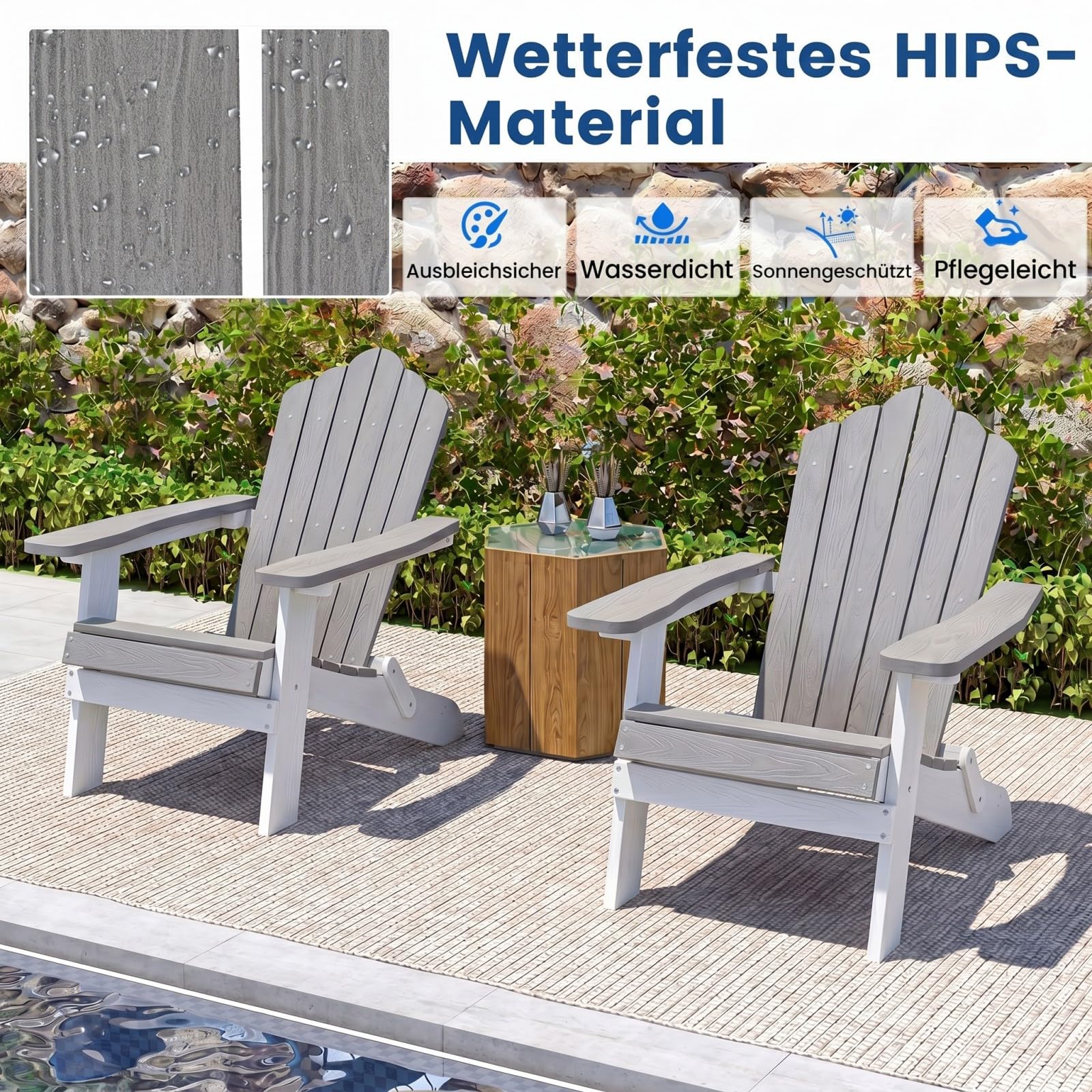 COSTWAY Adirondack krzesło składane, odporne na warunki atmosferyczne Adirondack Chair z tworzywa sztucznego, krzesło ogrodowe z wysokim oparciem i szerokimi podłokietnikami do ogrodu, nośność 180 kg