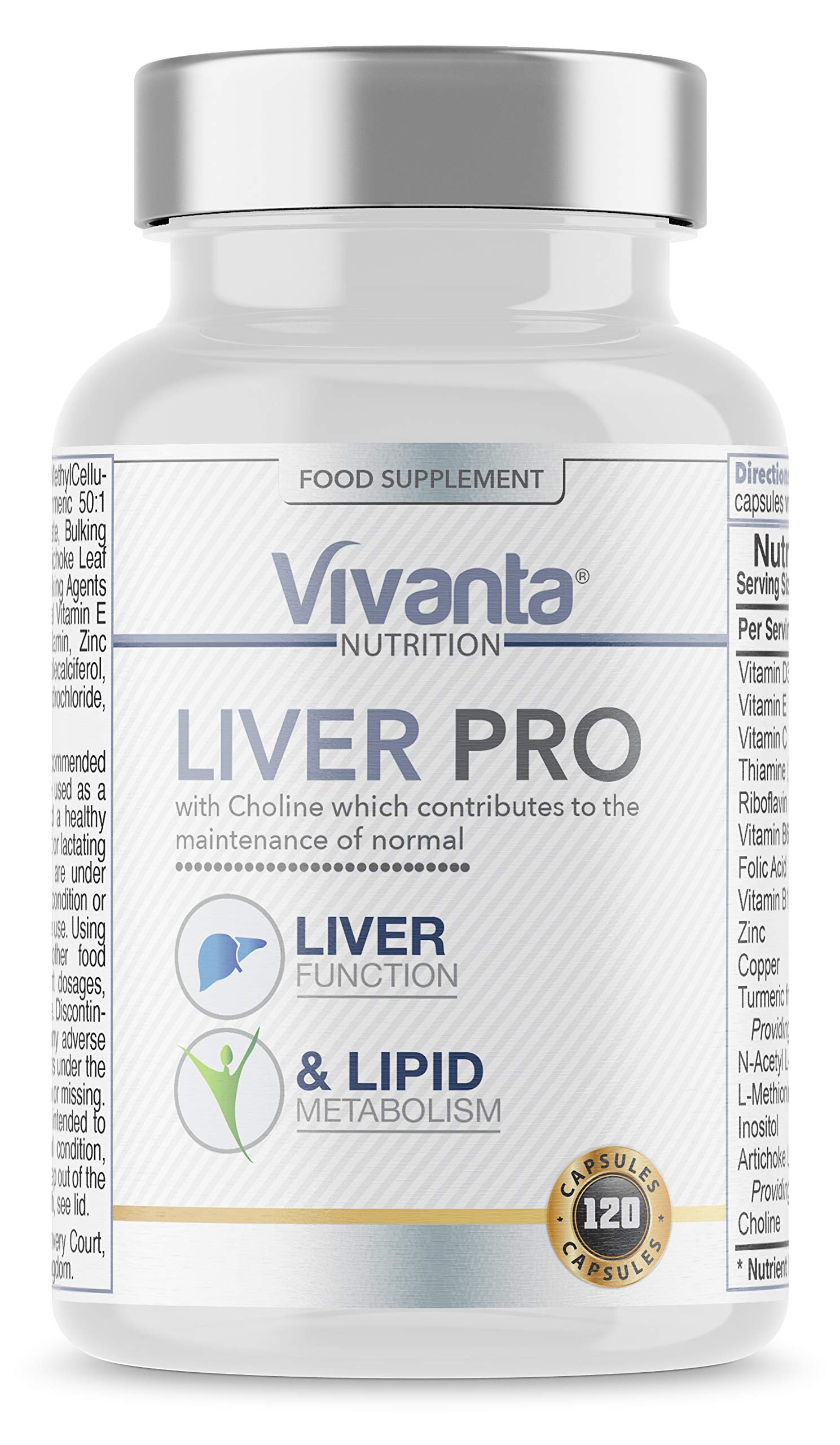 Liver Pro (120 Capsules) with Choline to Support Normal Liver Function and Riboflavin for