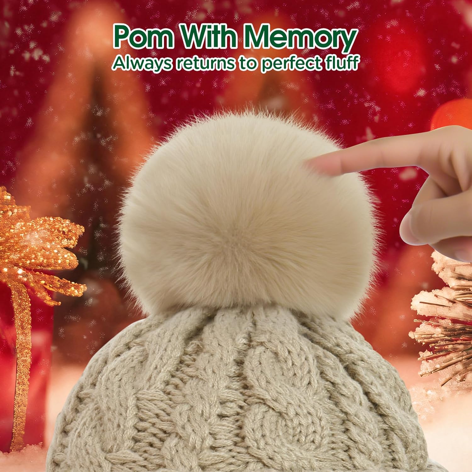 Donfri Womens Satin Lined Beanie Hats Winter Warm Pompom Silk Lining Hat Knit Skull Cap Beanie Gift - Image 4