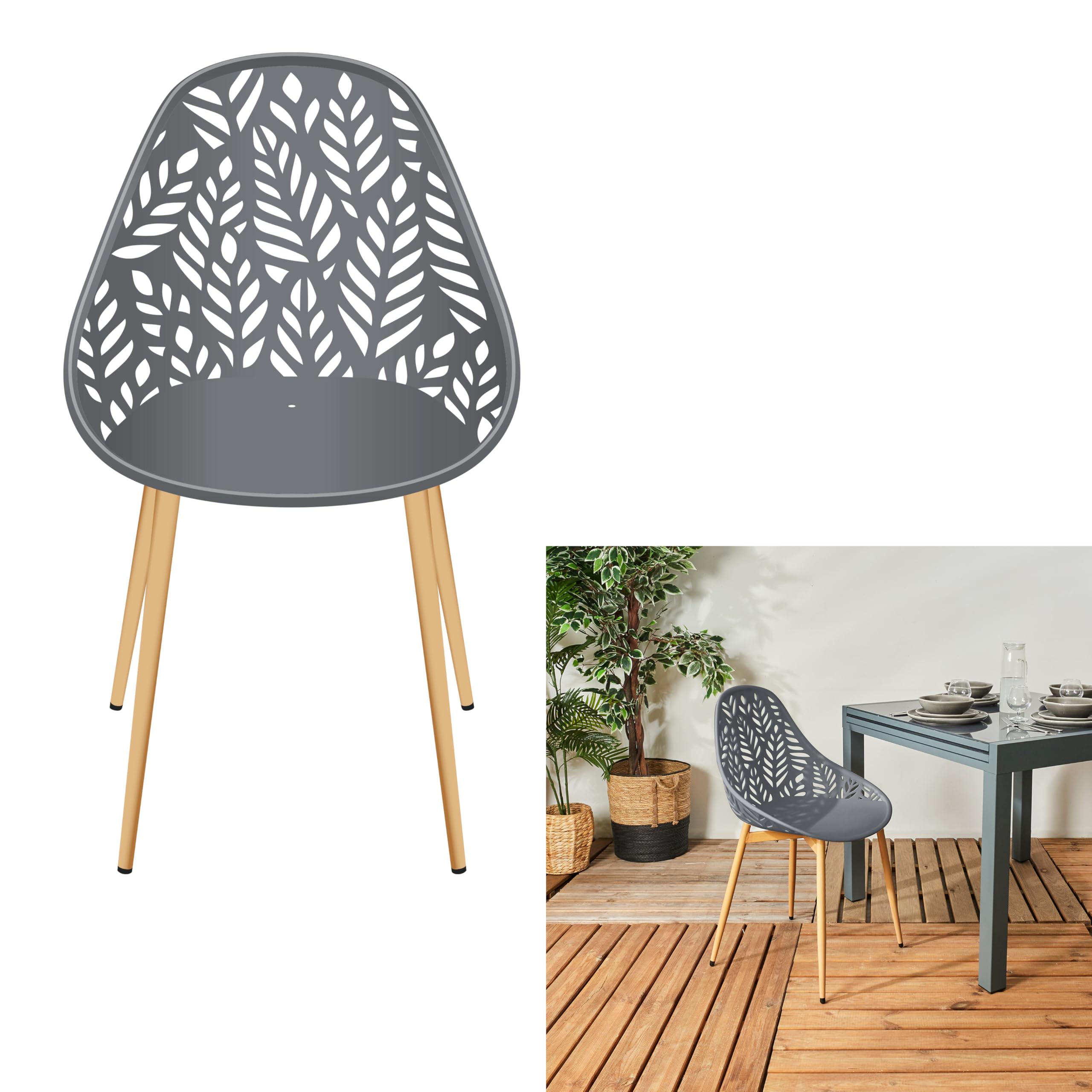 HOME DECO FACTORY Lot de 4 Chaises Lucena Mobilier d'Extérieur Gris
