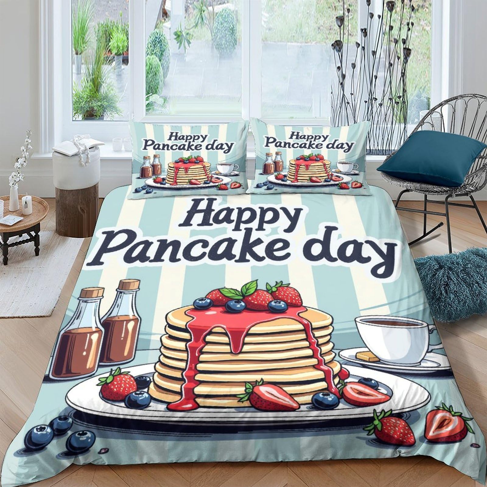 Ctjqhvkz Style-10 3D Printed Pancake Breakfast Fitted Sheet Microfiber Soft Anti-Slip Blueberry Strawberry Bed Cover For Bedroom Dorm Mattress Decor Single（135X200cm）