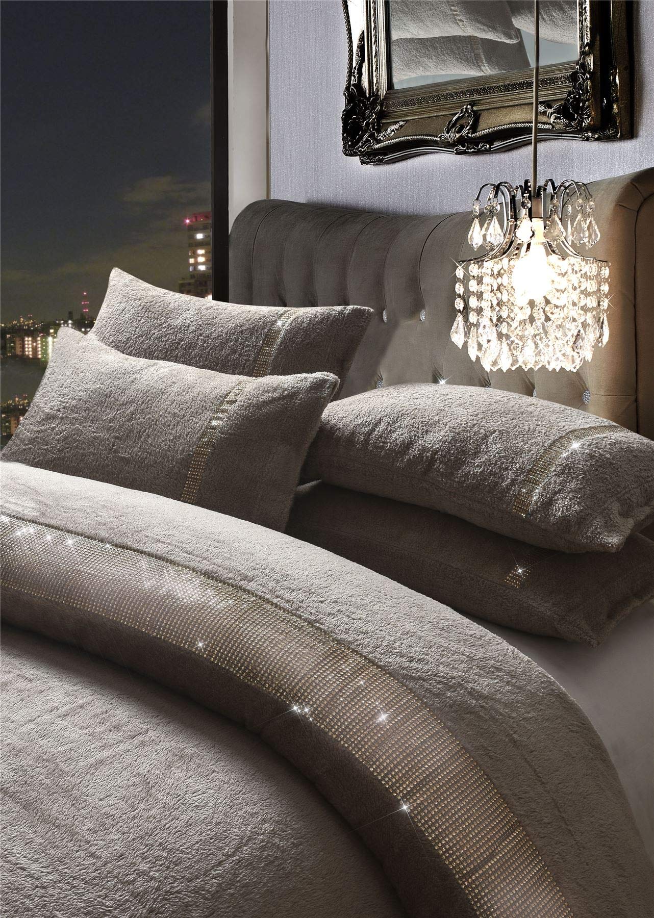 Papa Jones- KASIA TEDDY BEAR Fleece Duvet Cover Pillow Case Warm (Diamond) (Beige, Double)